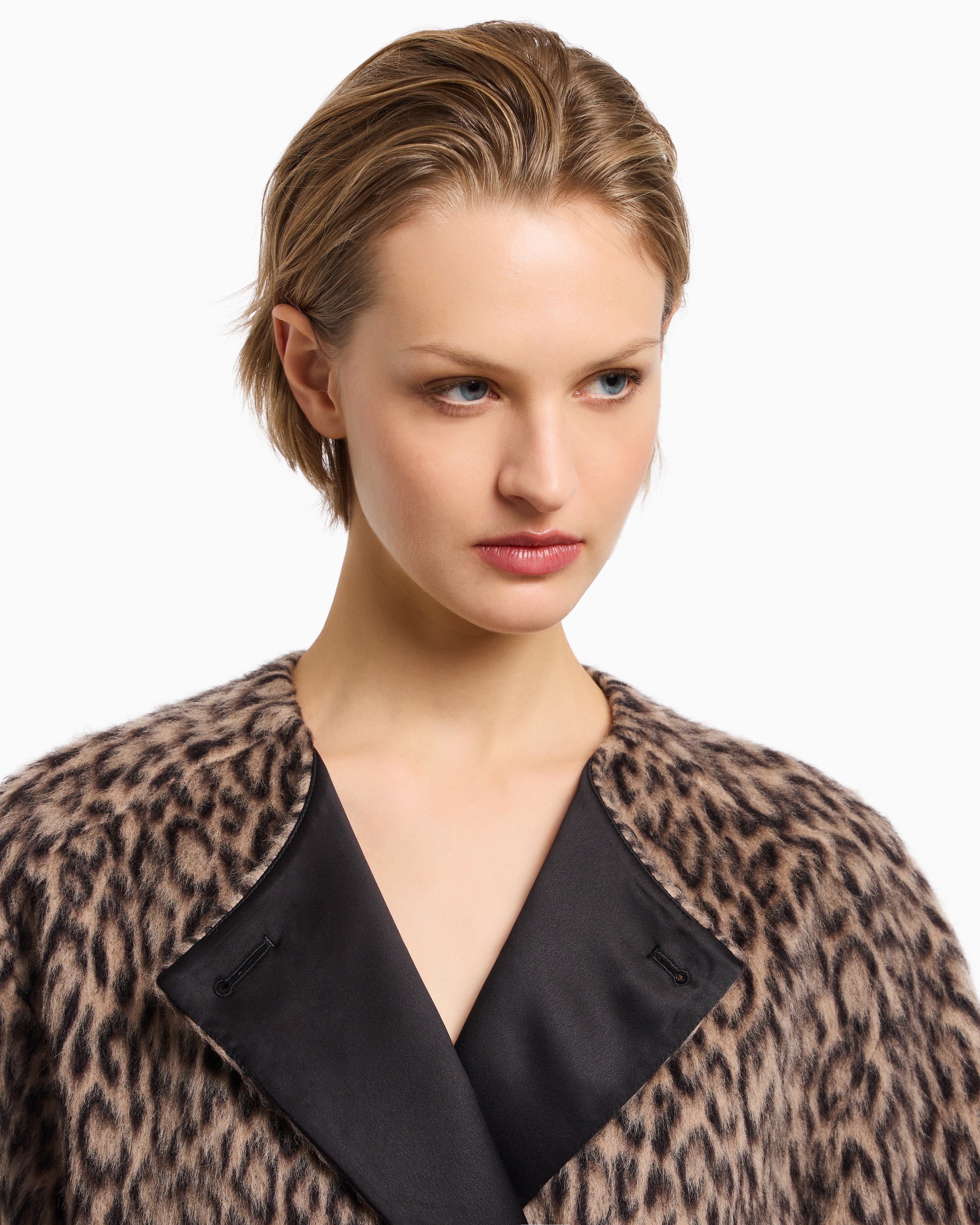 Emporio Armani Double-breasted animal-print wool-blend pea coat