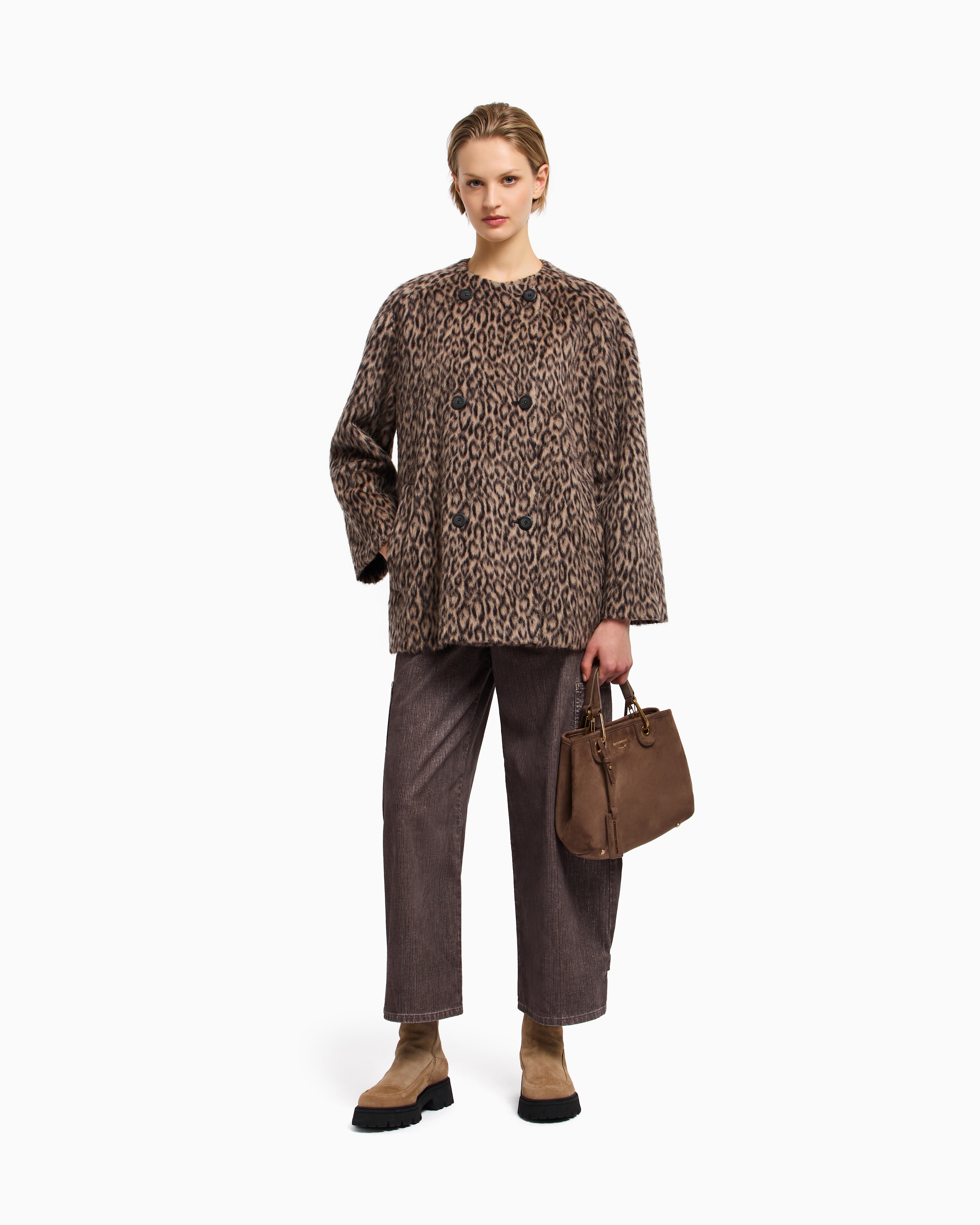 Emporio Armani Double-breasted animal-print wool-blend pea coat