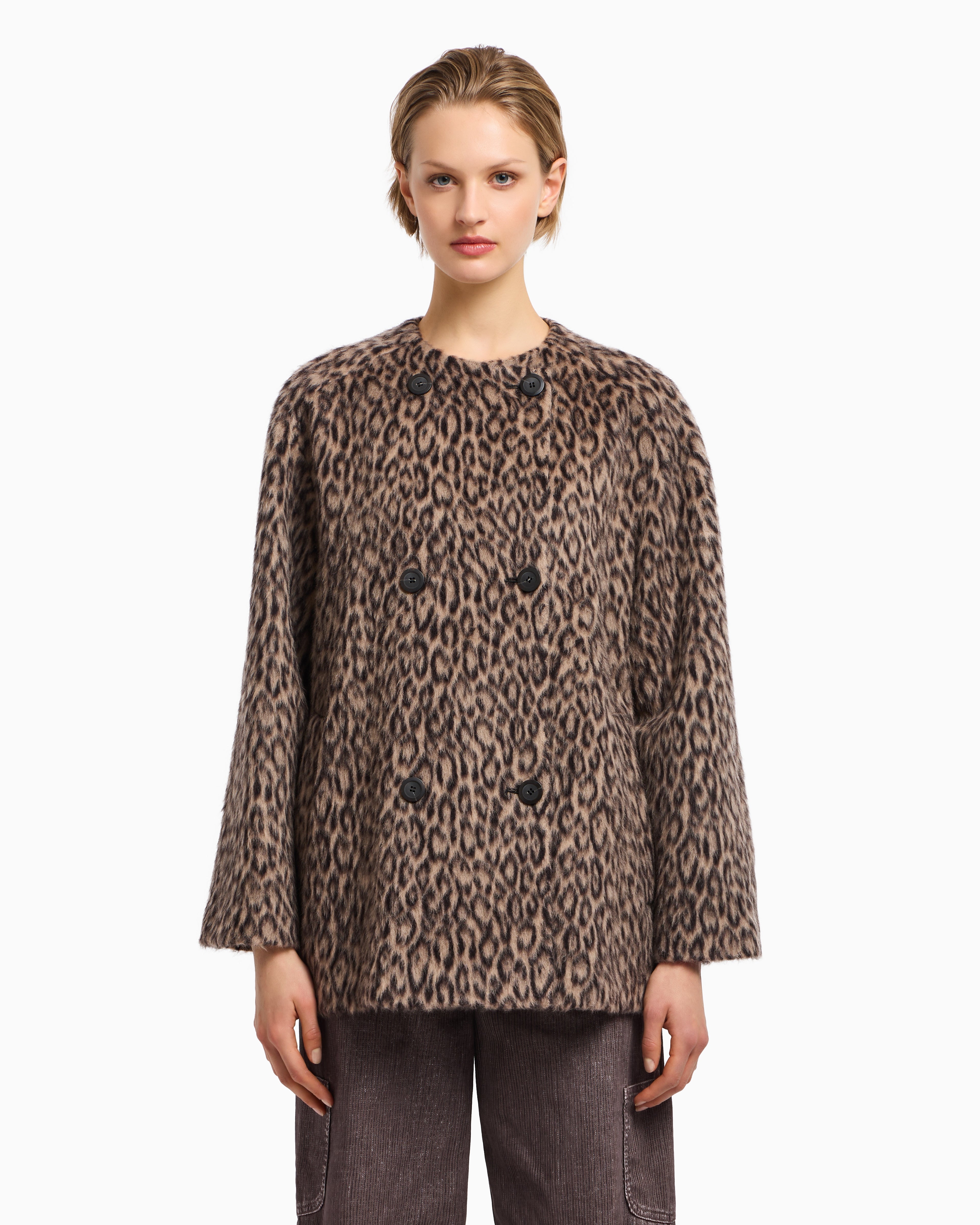 Emporio Armani Double-breasted animal-print wool-blend pea coat