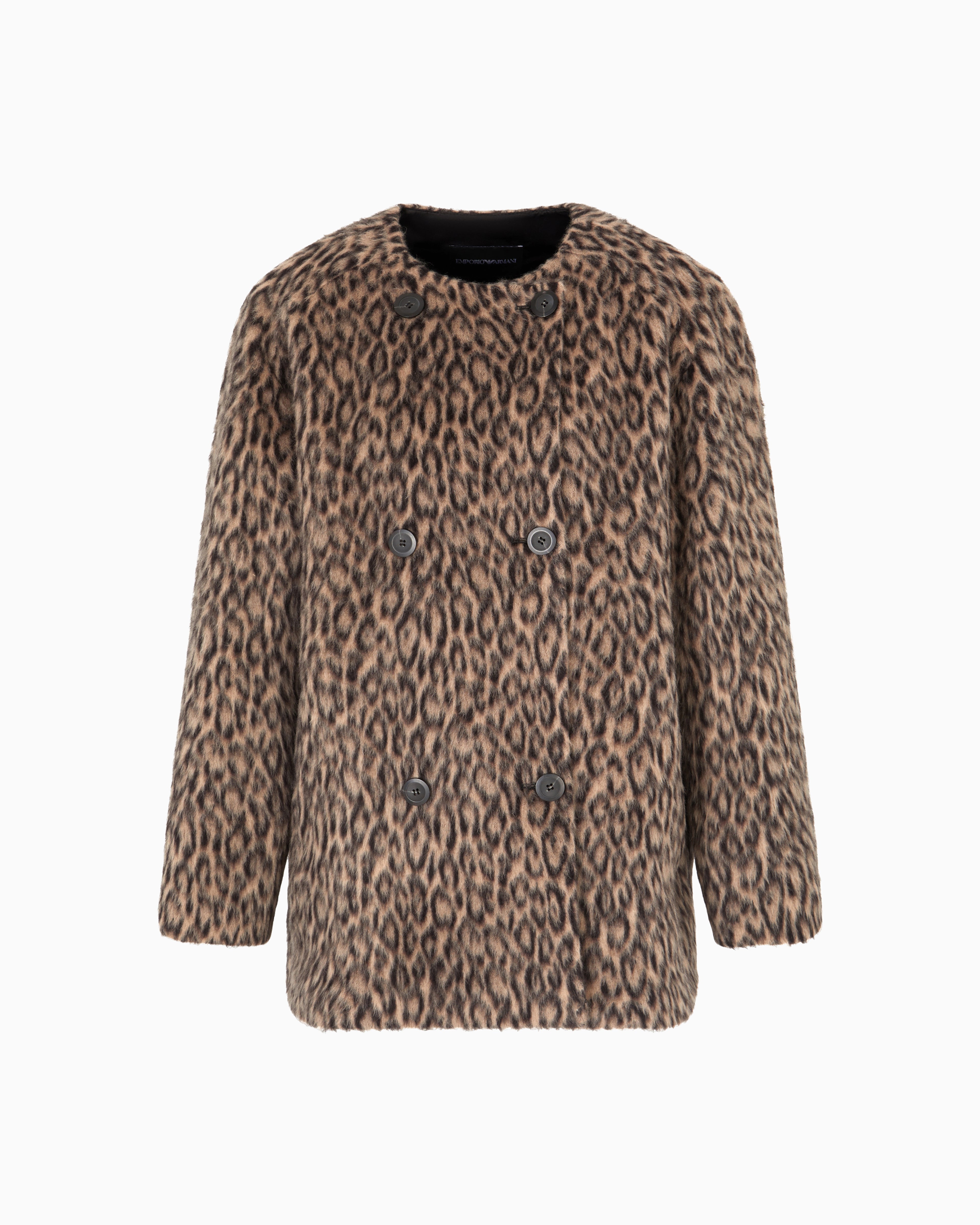Emporio Armani Double-breasted animal-print wool-blend pea coat