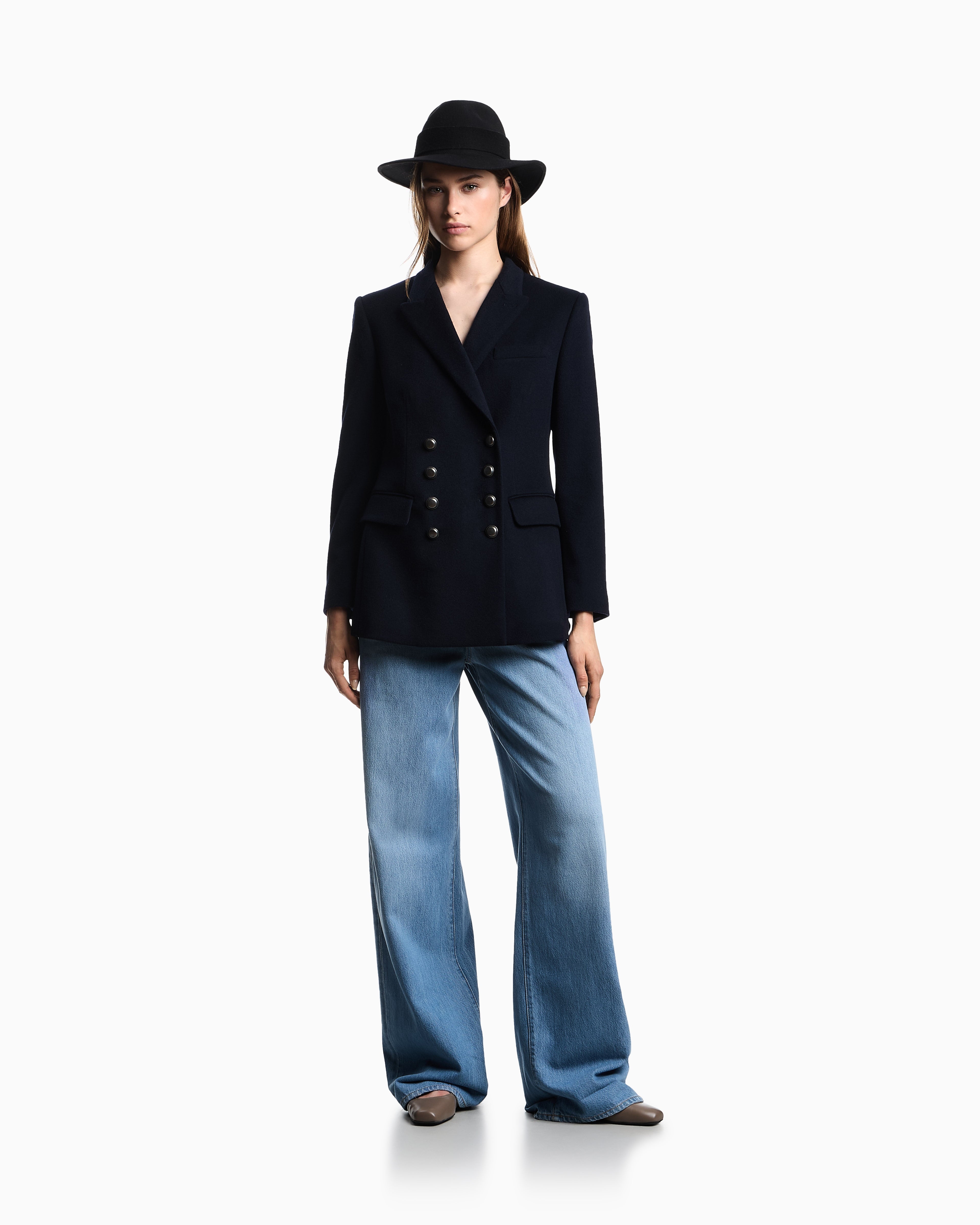 Emporio Armani Double-breasted blazer in compact wool and cashmere