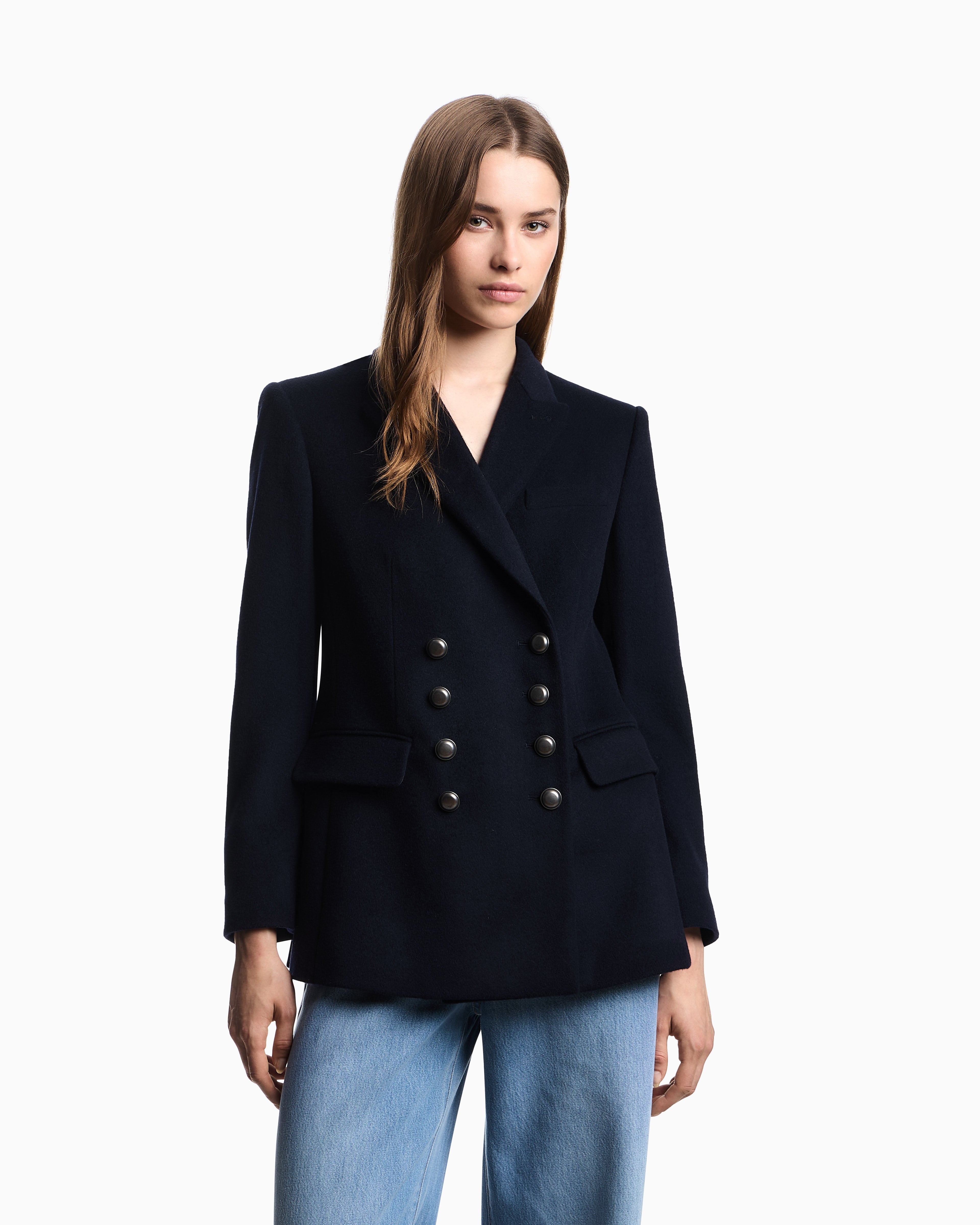 Emporio Armani Double-breasted blazer in compact wool and cashmere