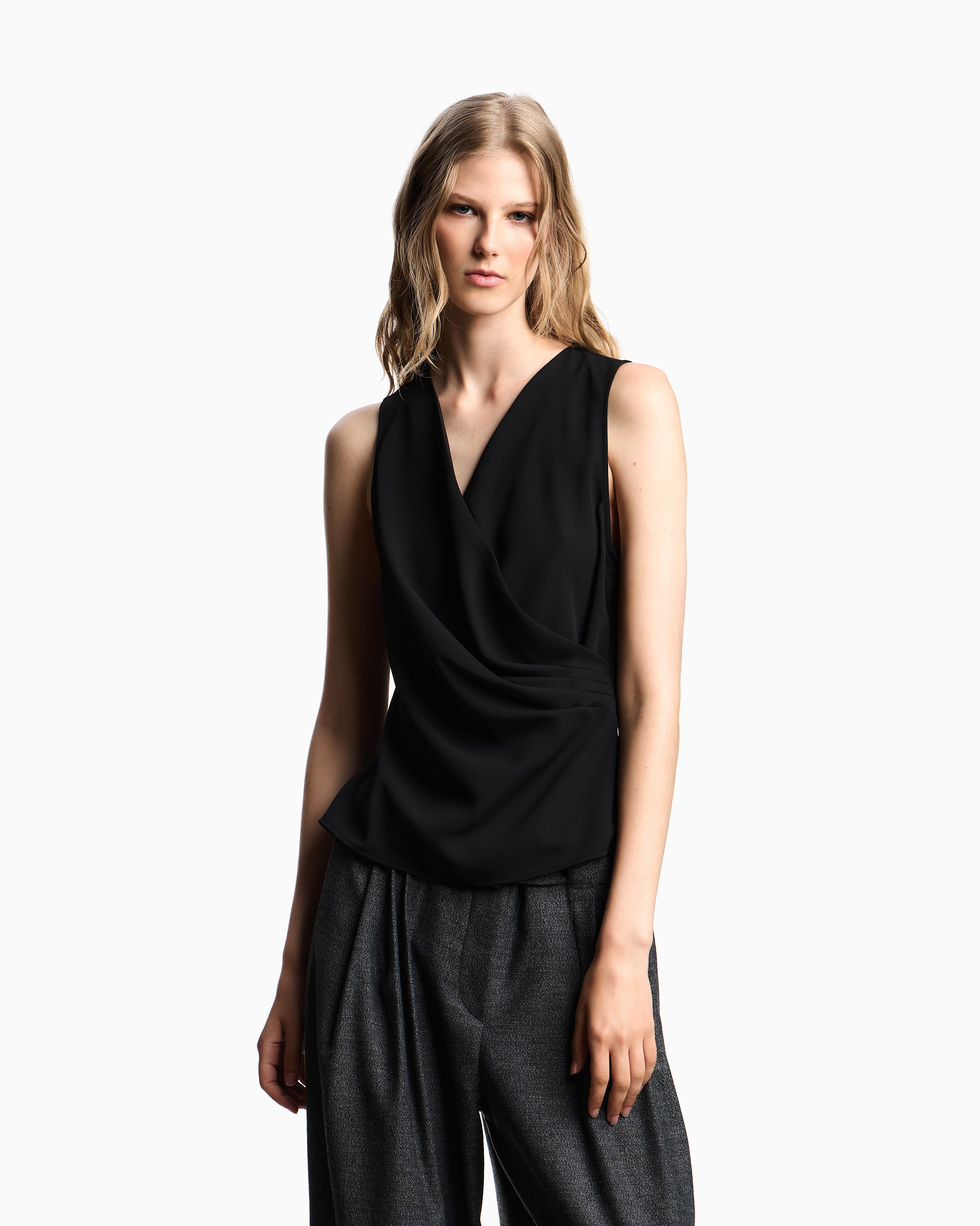 Emporio Armani Fluid crêpe top with draping