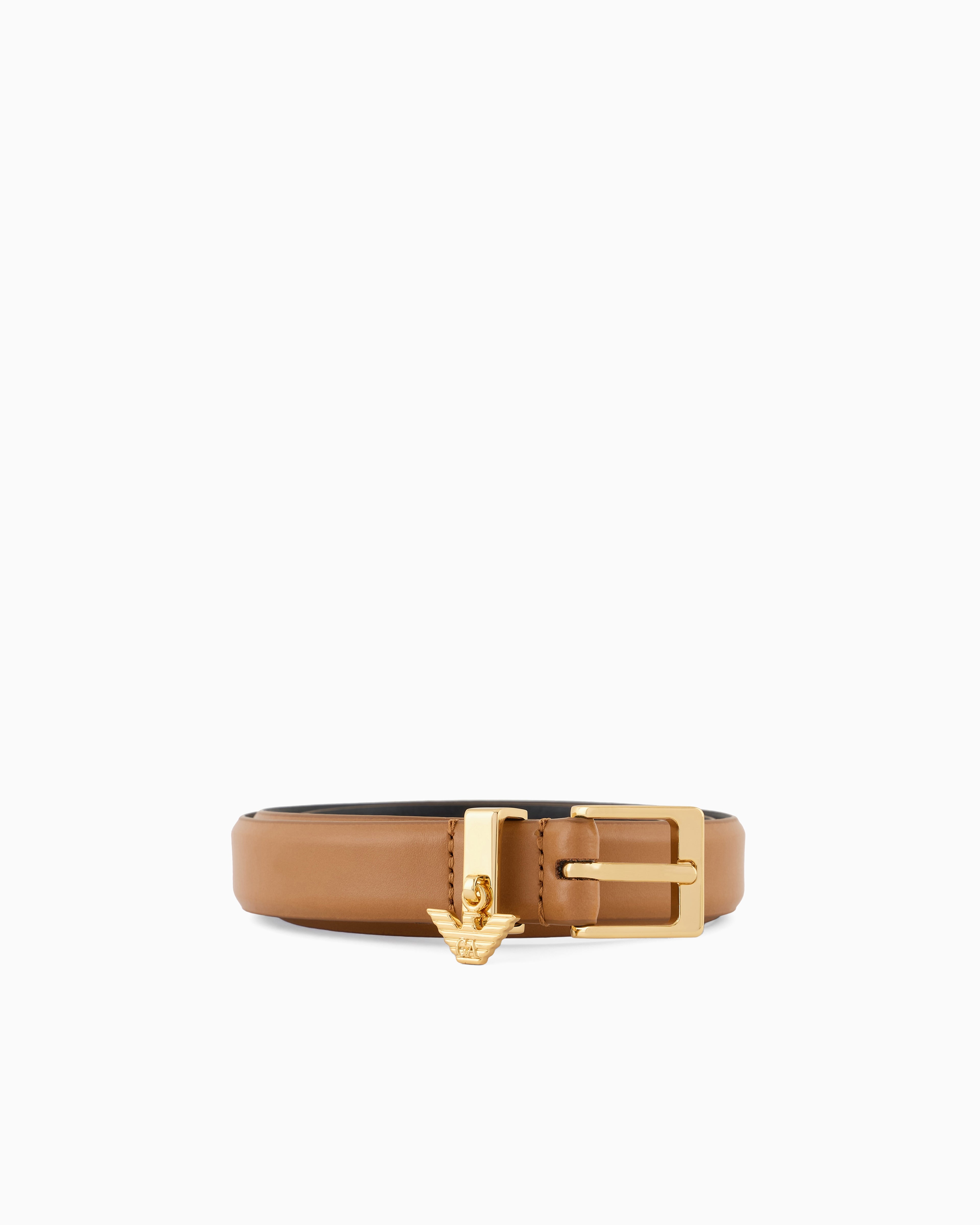 Emporio Armani Smooth leather belt with eagle logo charm