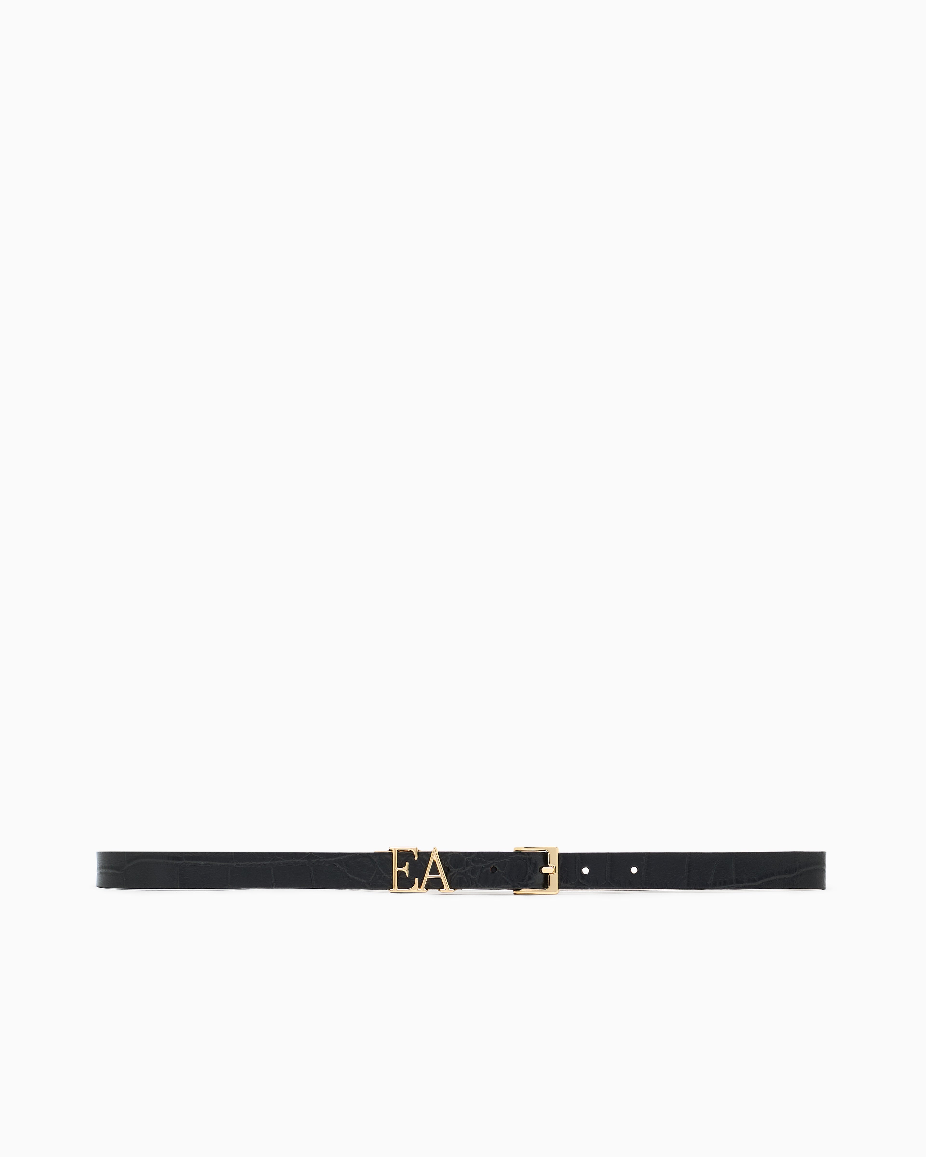 Emporio Armani Leather belt with crocodile-print finish and contoured EA buckle