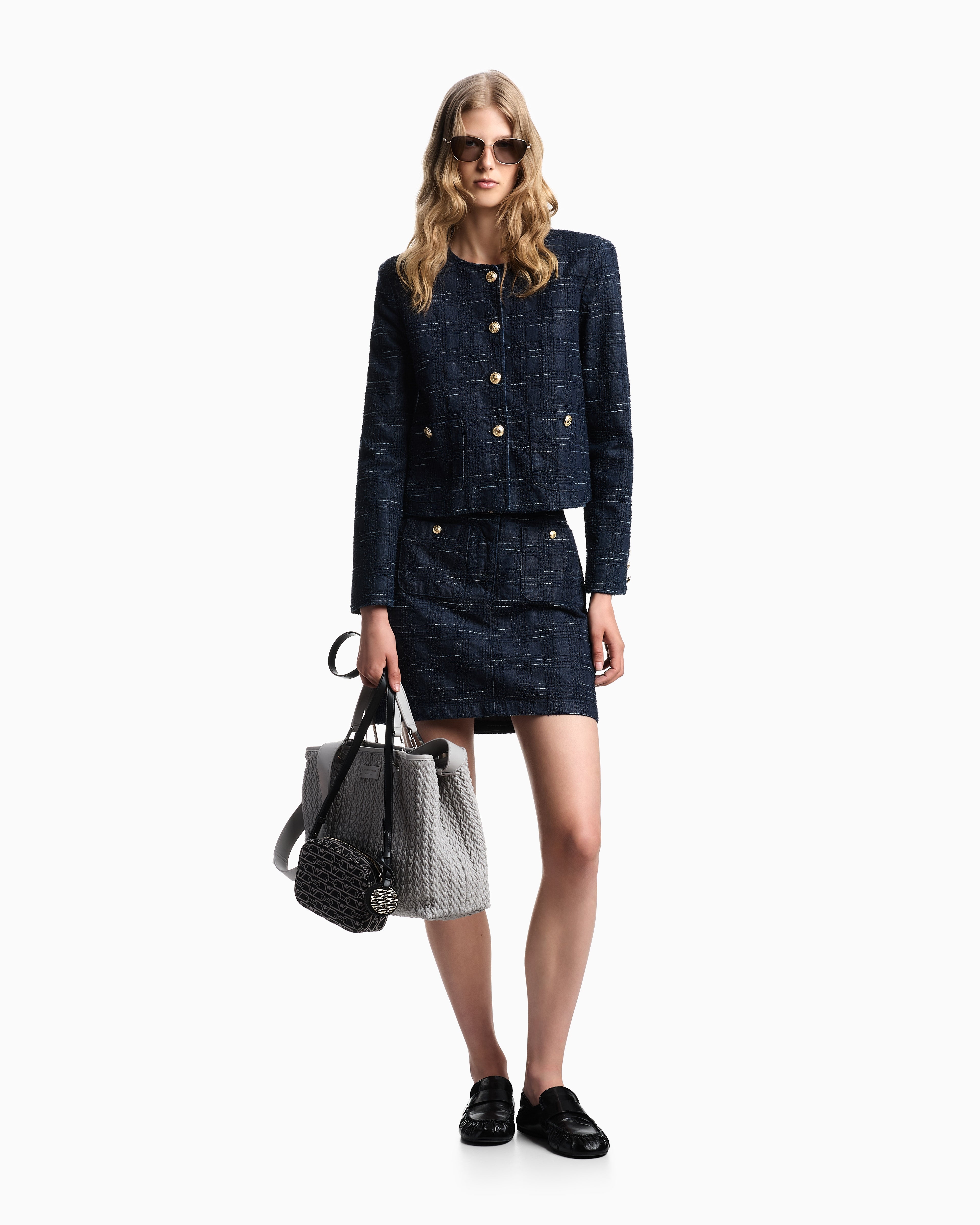 Emporio Armani Check motif jacquard denim jacket
