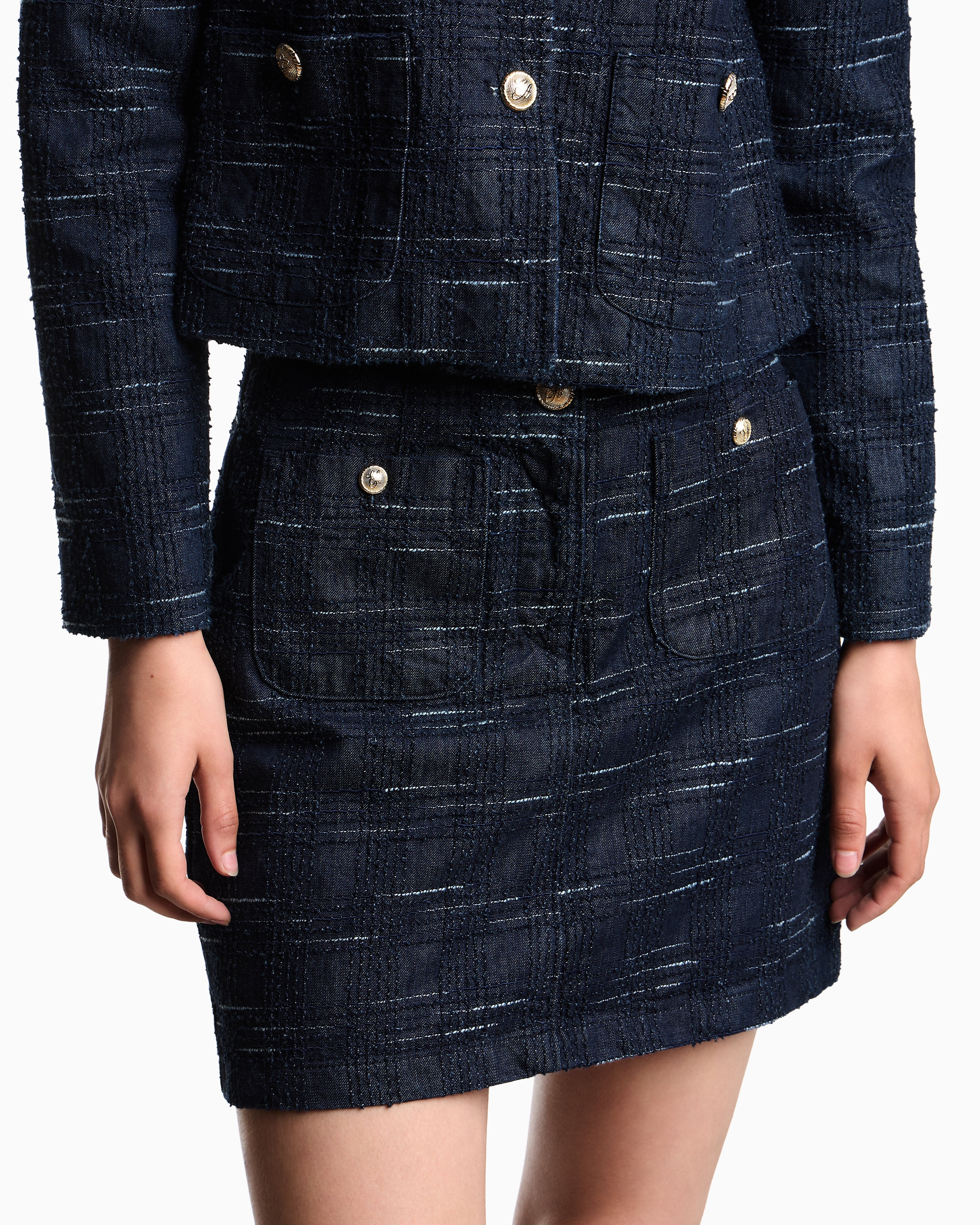Emporio Armani Jacquard denim skirt with check motif