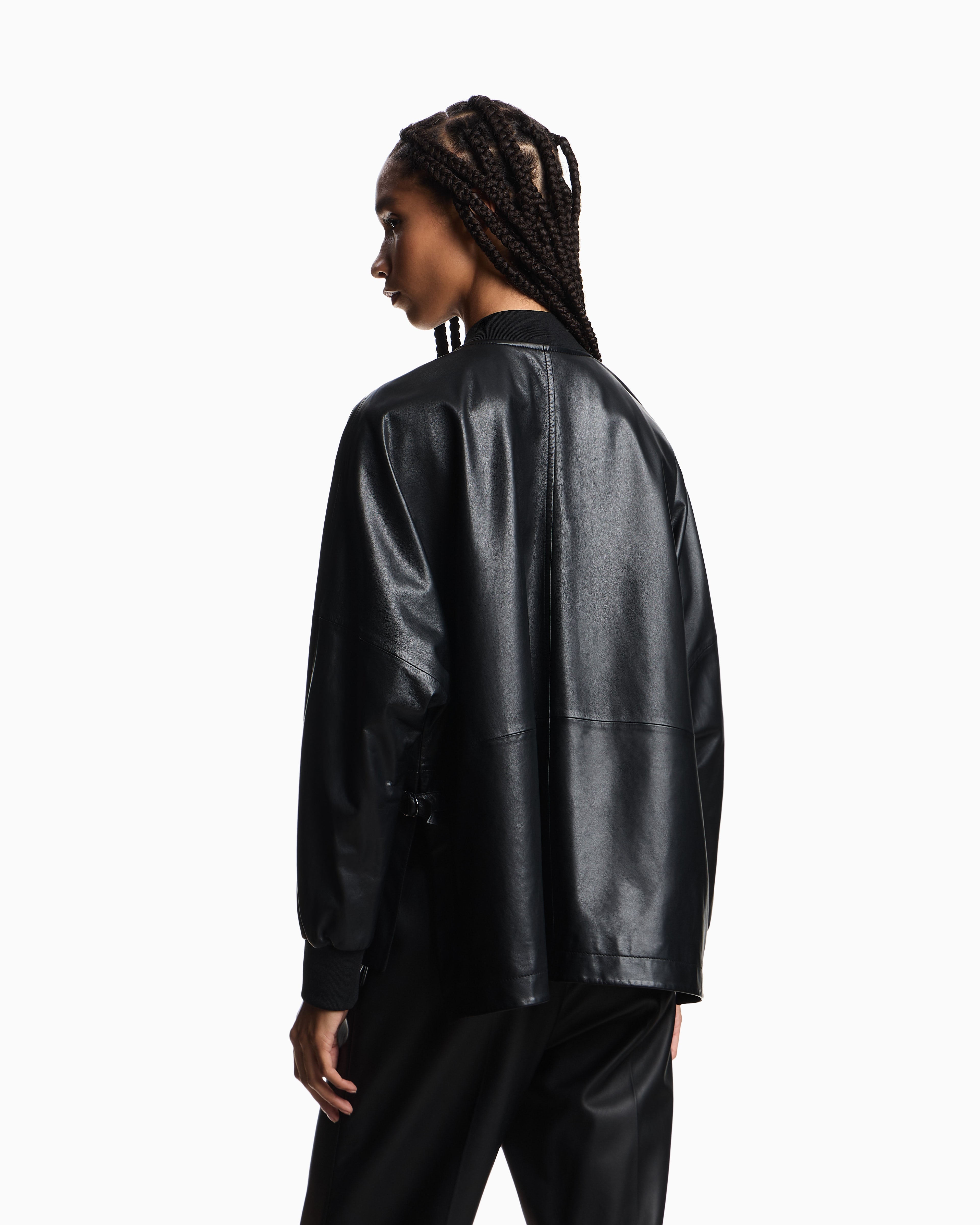 Emporio Armani ASV oversized shirt jacket in dappled nappa lambskin