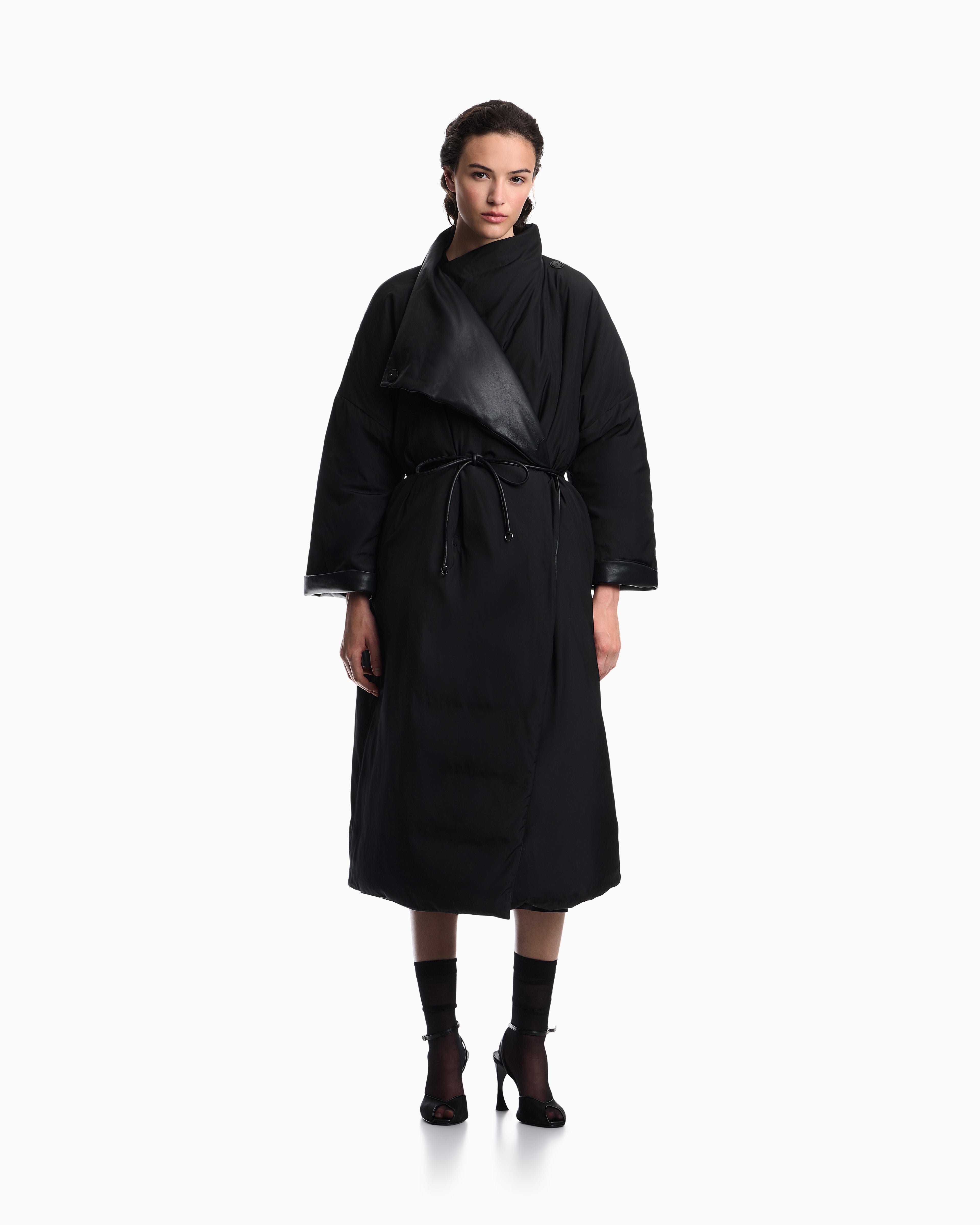 Emporio Armani reversible oversized long down jacket in lambskin nappa leather