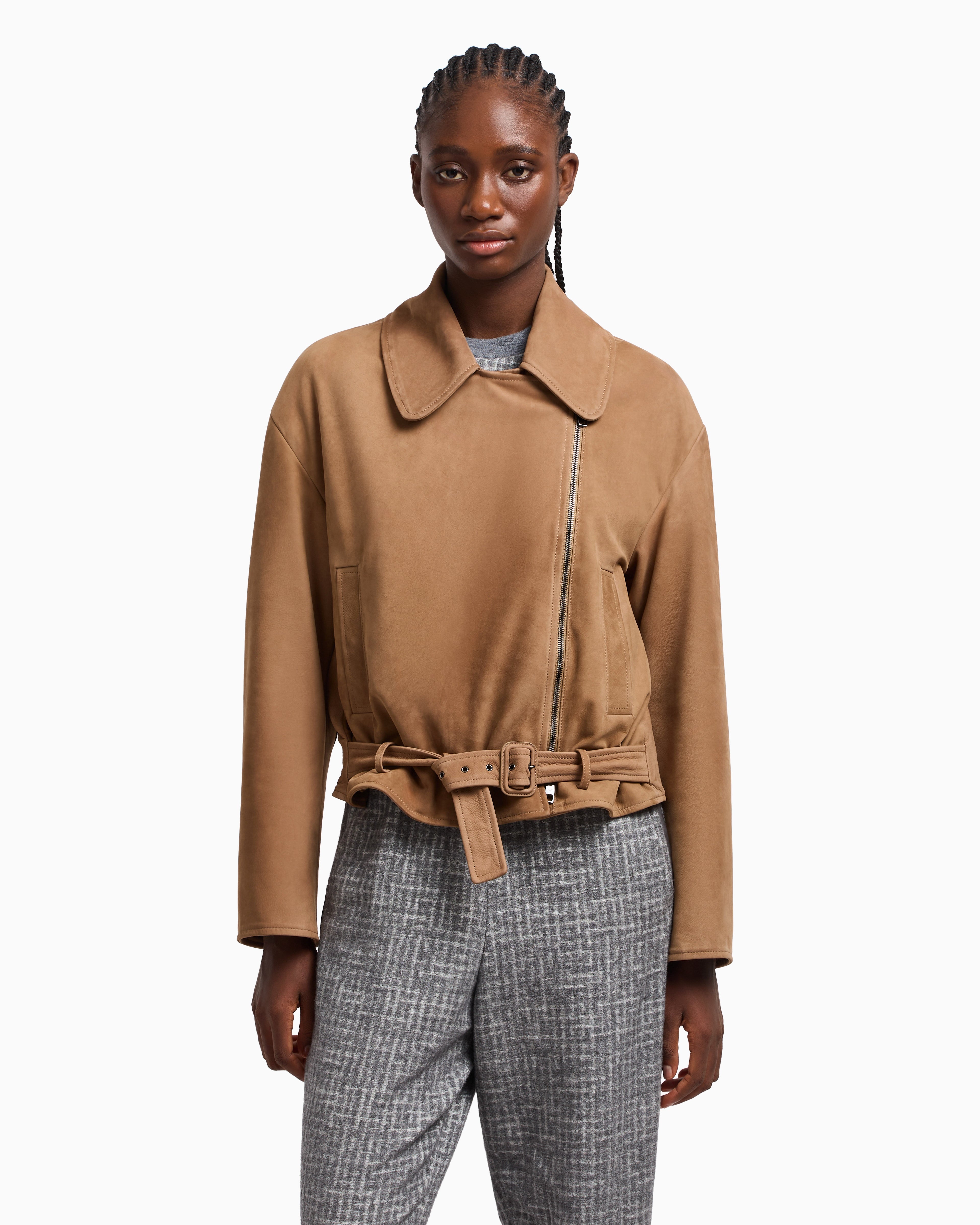 Emporio Armani Icon nubuck calf leather biker jacket