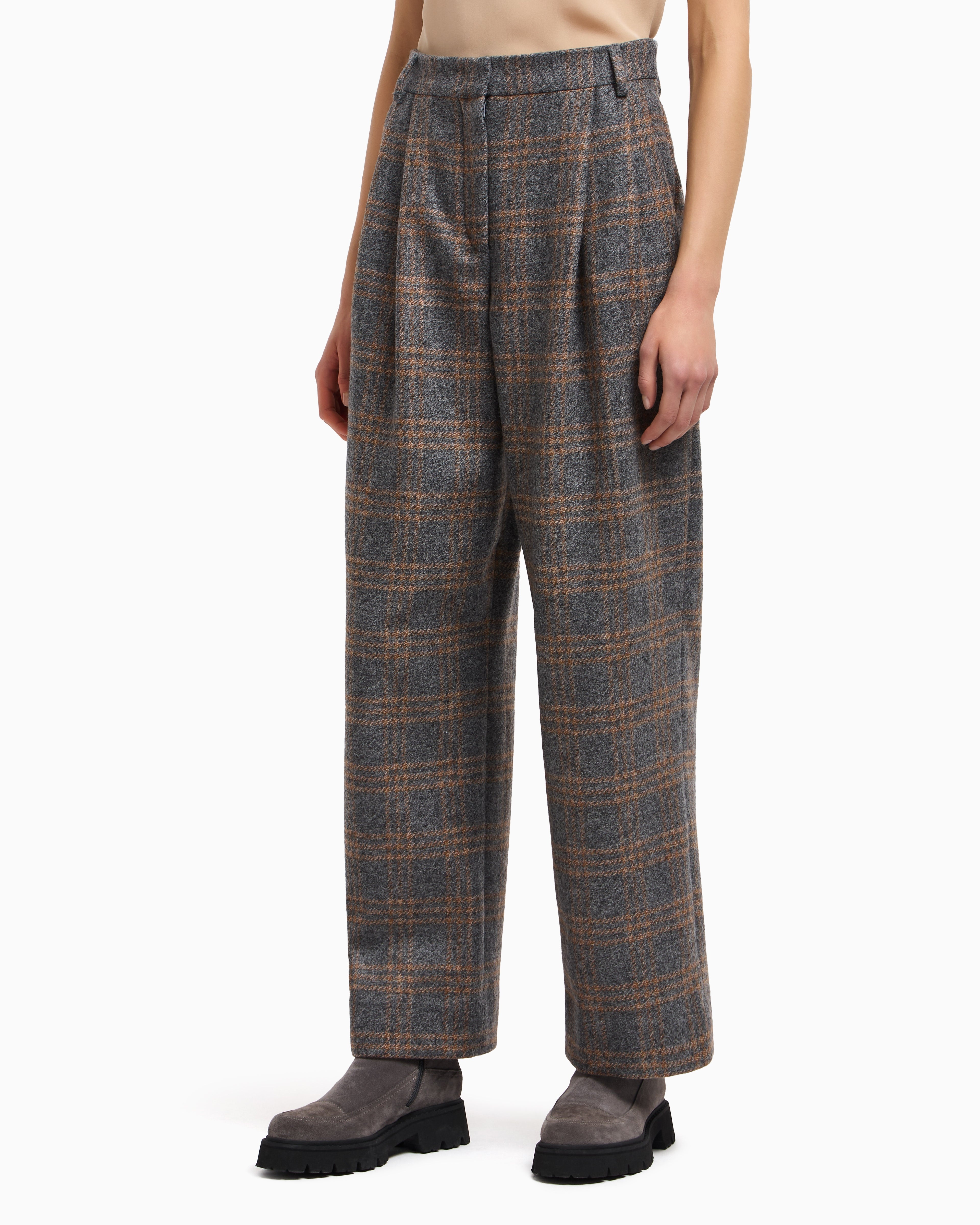 Emporio Armani Icon check-motif virgin-wool blend trousers with pleats
