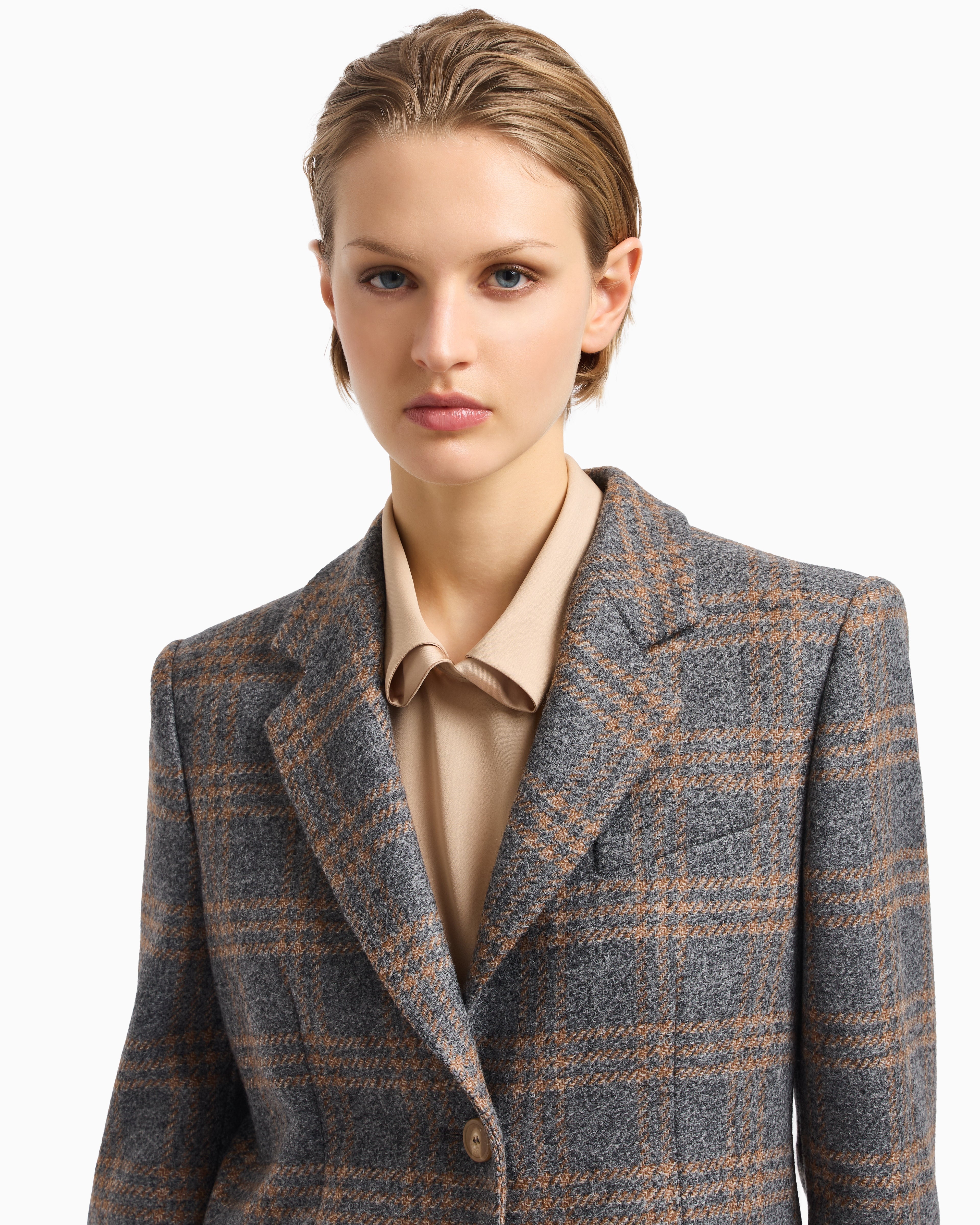 Emporio Armani Icon virgin-wool blend single-breasted blazer with check motif