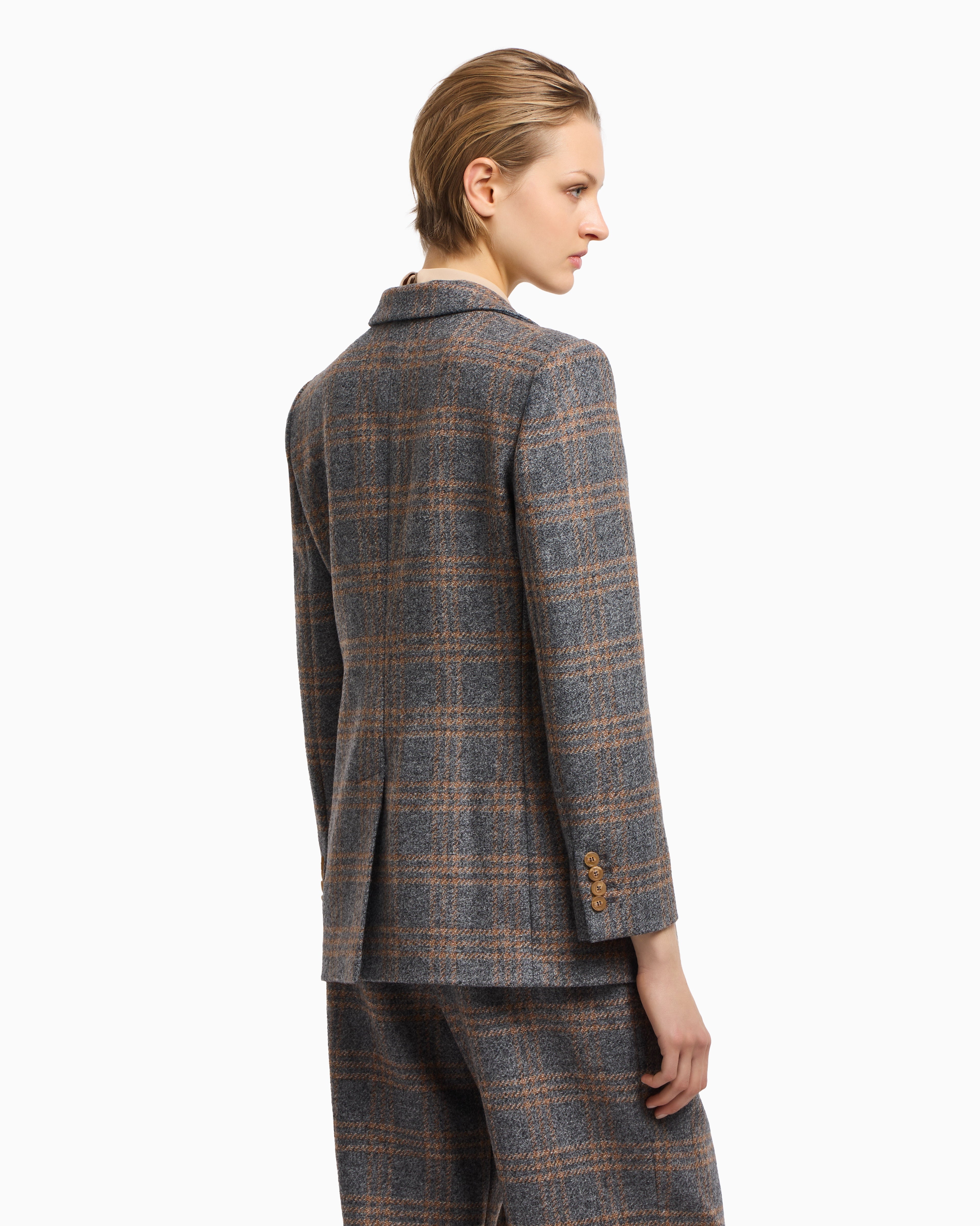 Emporio Armani Icon virgin-wool blend single-breasted blazer with check motif