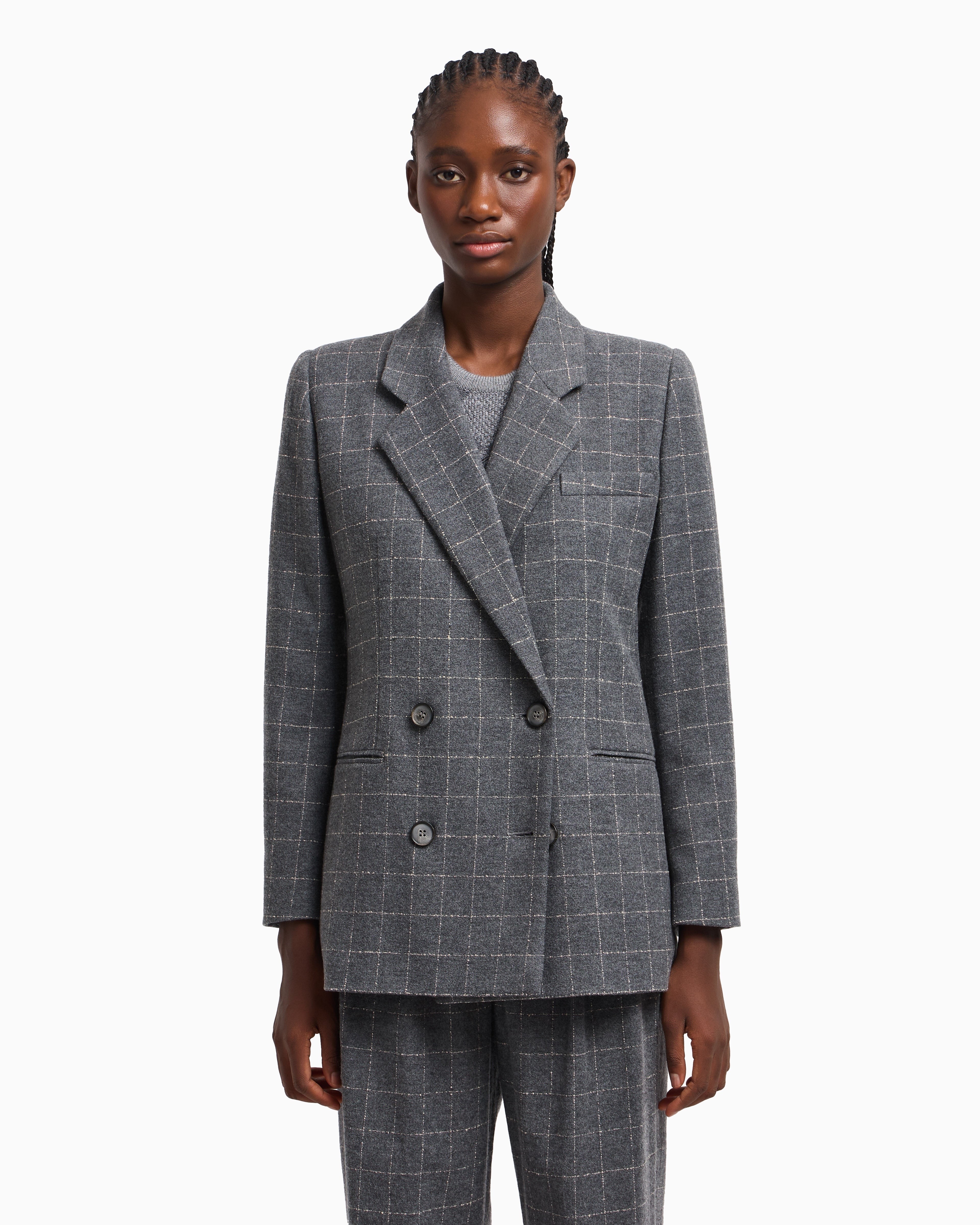 Emporio Armani Icon flannel double-breasted blazer with a check motif