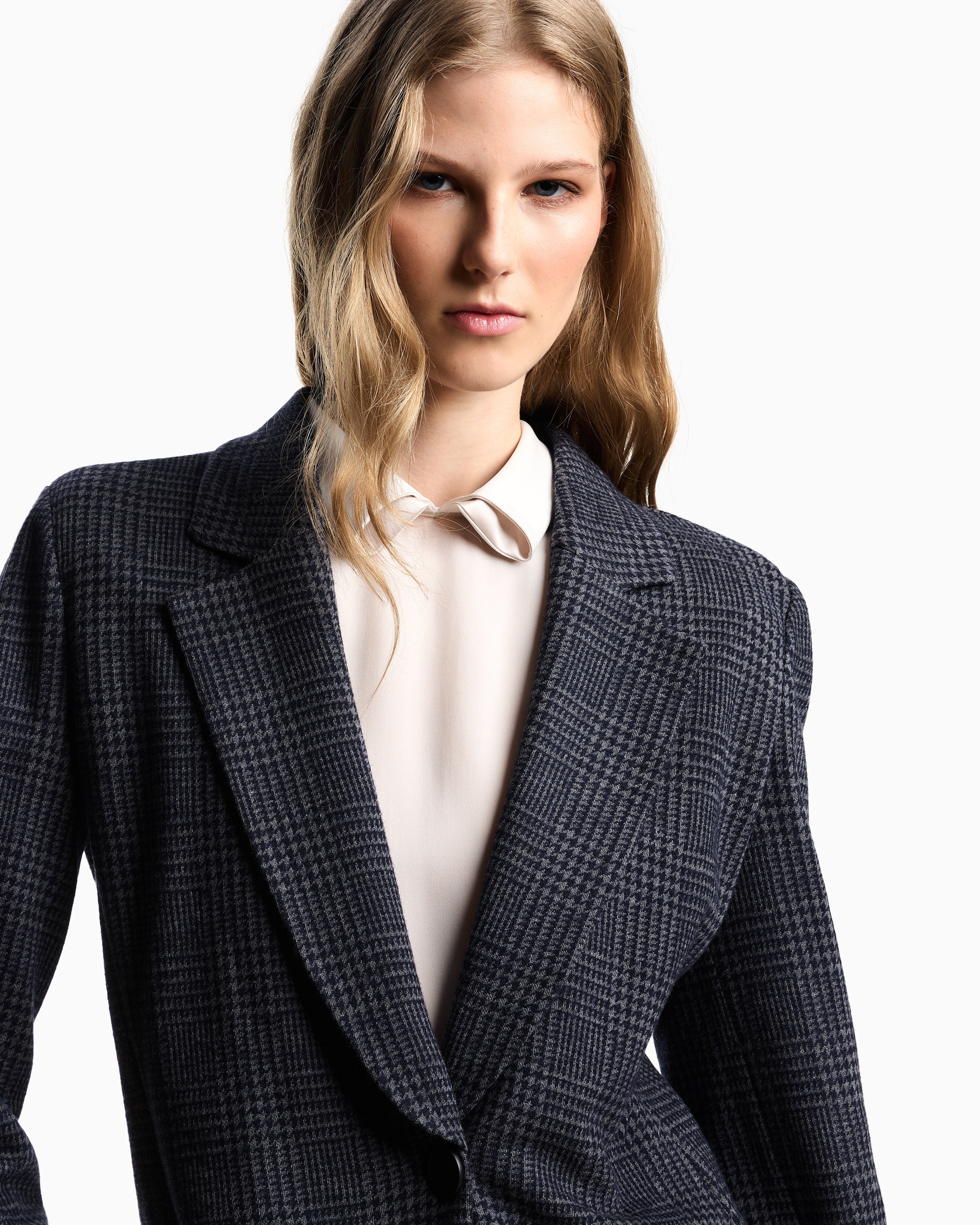 Emporio Armani Icon Prince of Wales check compact knit jersey single-breasted blazer