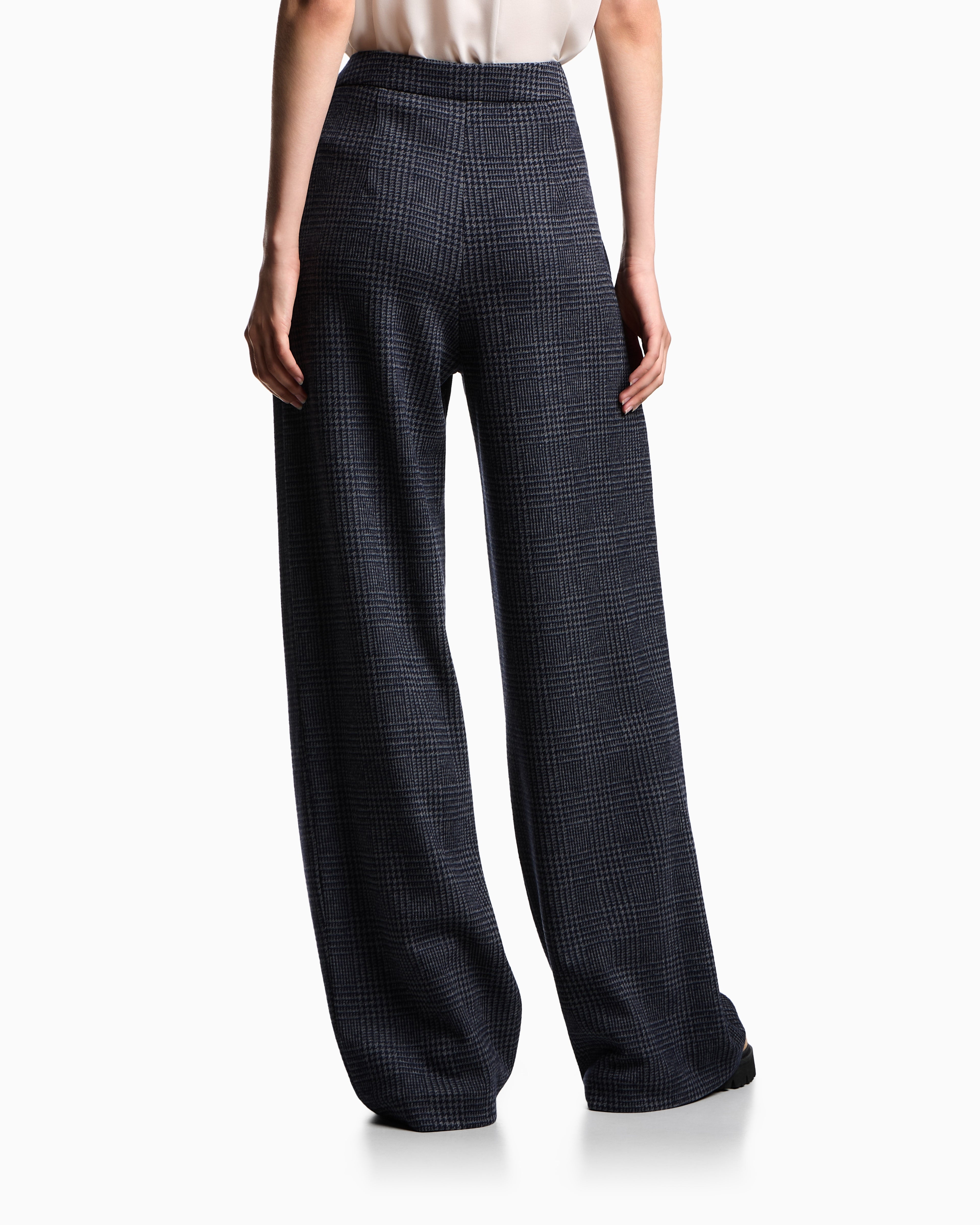 Emporio Armani ASV Icon Prince of Wales check compact jersey-knit trousers with pleats
