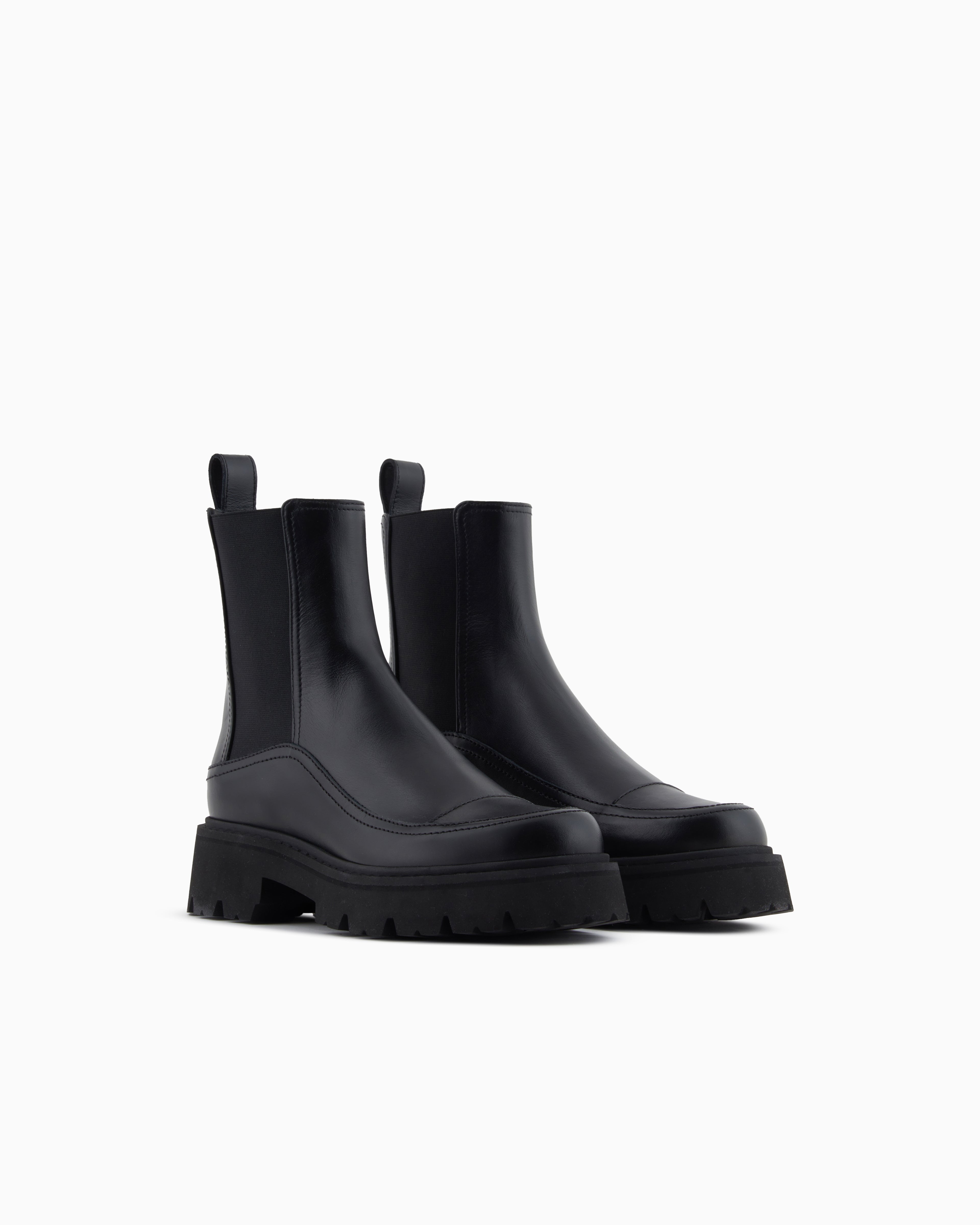 Emporio Armani Leather Beatle Boots Black