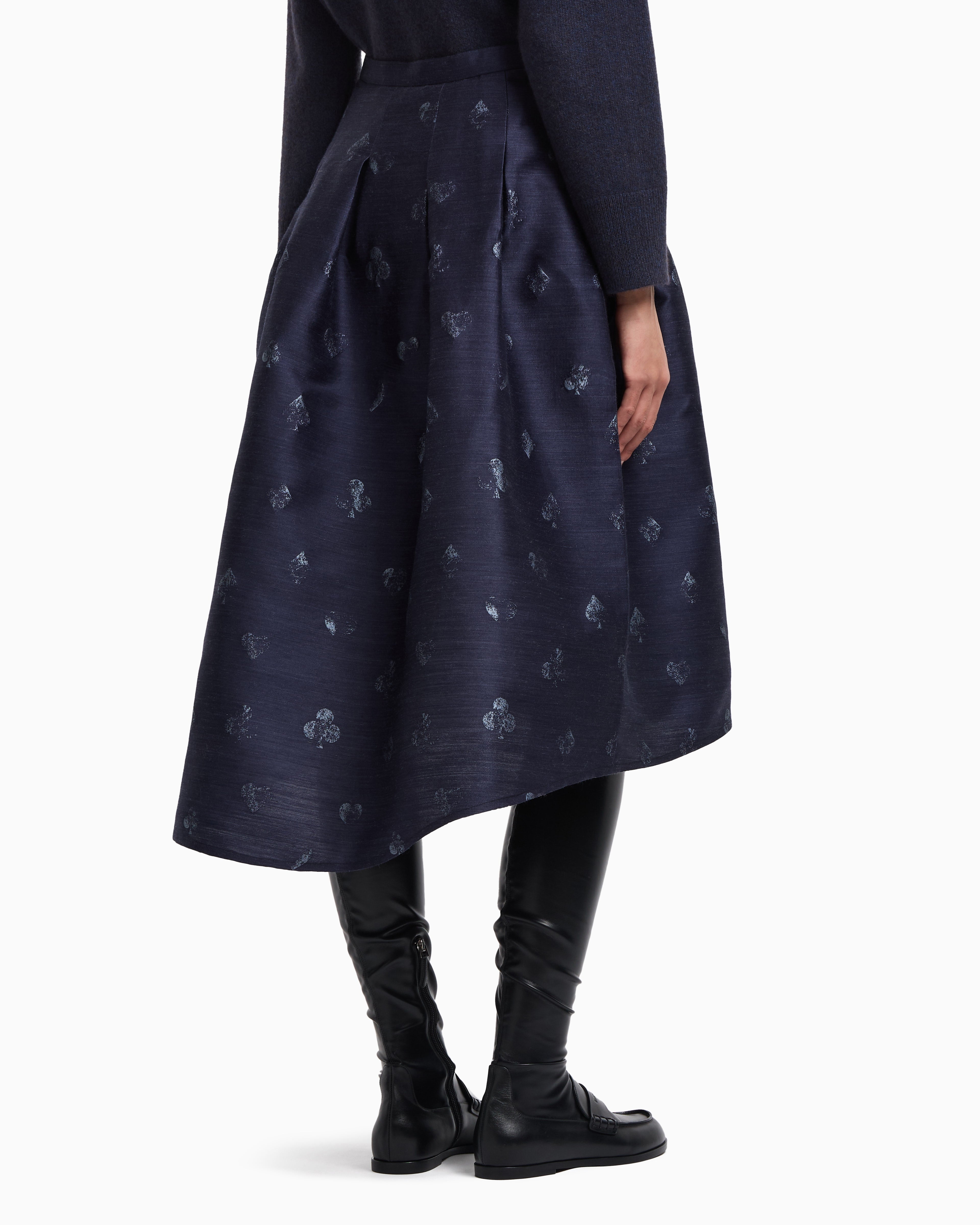 Emporio Armani Jeu de Cartes motif wool-blend jacquard skirt with godet pleats