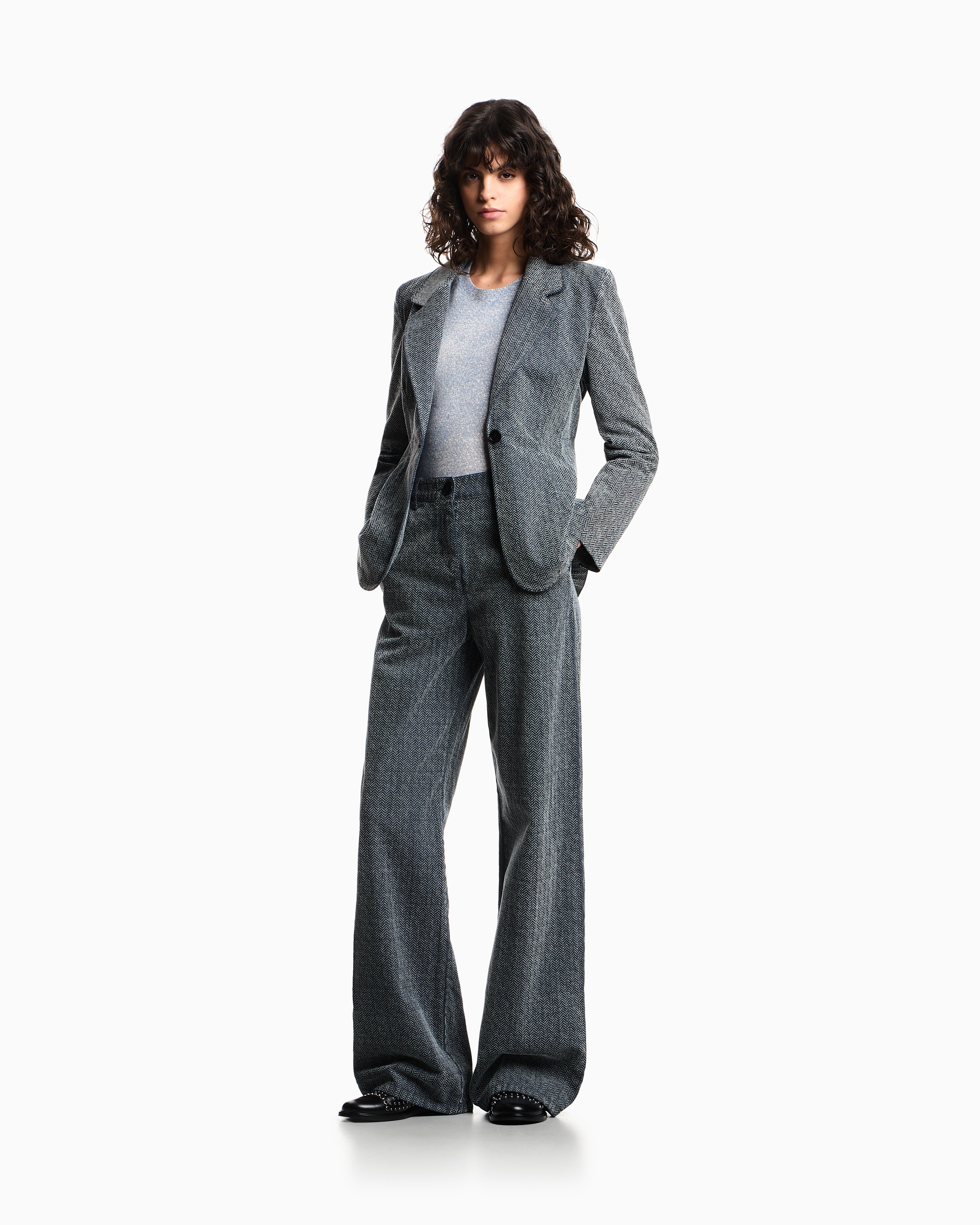 Emporio Armani Flocked denim trousers with all-over chevron motif