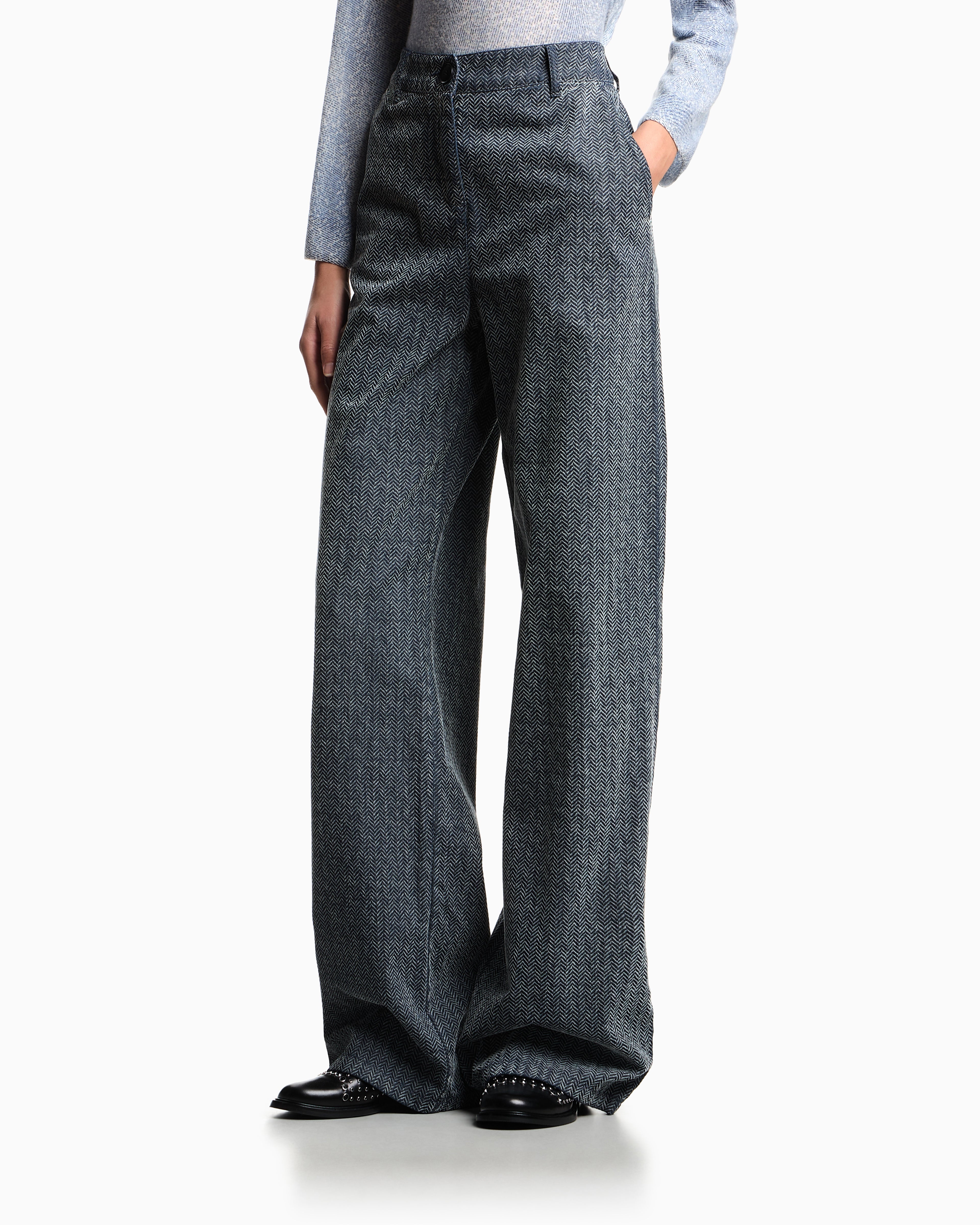 Emporio Armani Flocked denim trousers with all-over chevron motif