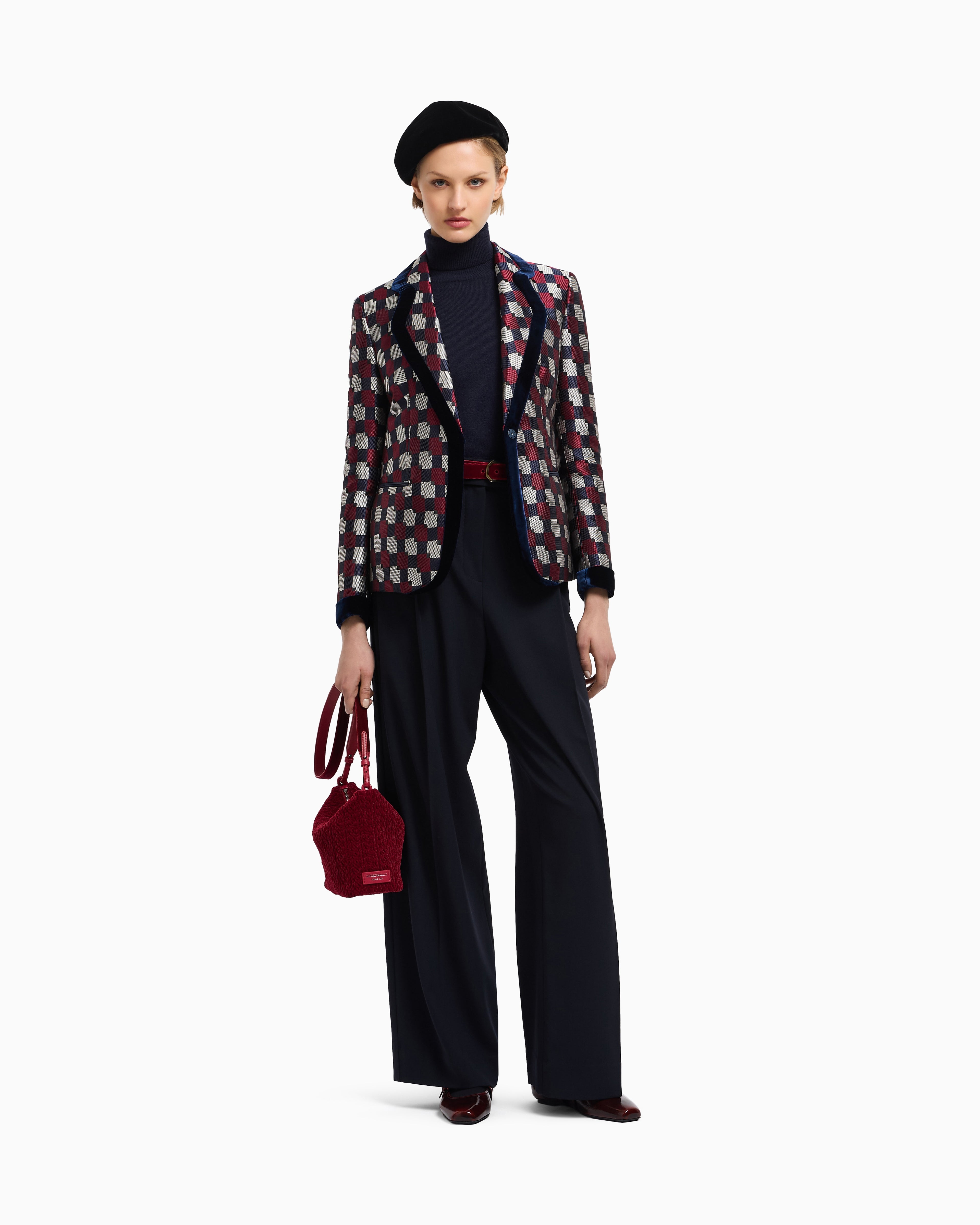 Emporio Armani Geometric jacquard blazer with velvet details