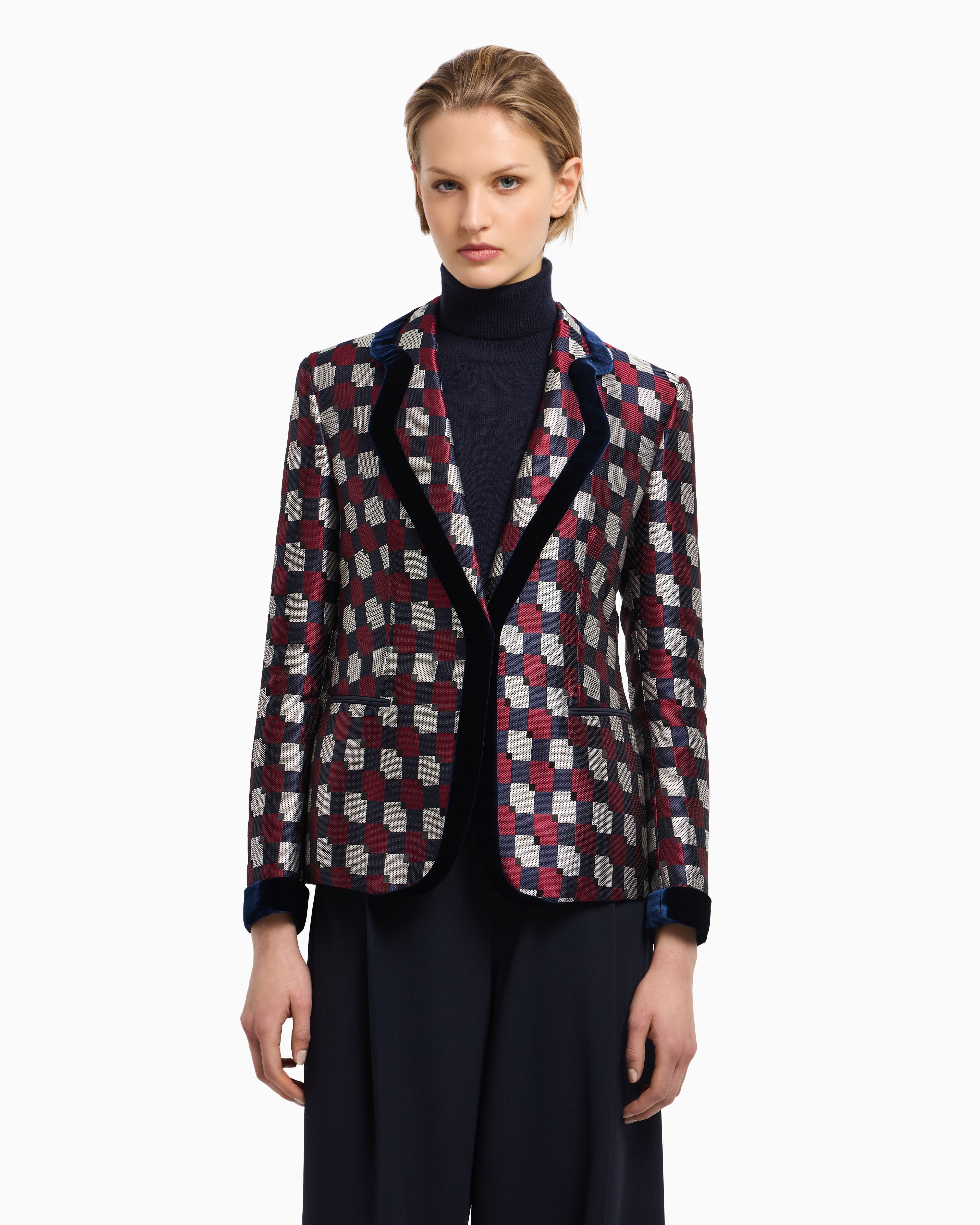 Emporio Armani Geometric jacquard blazer with velvet details