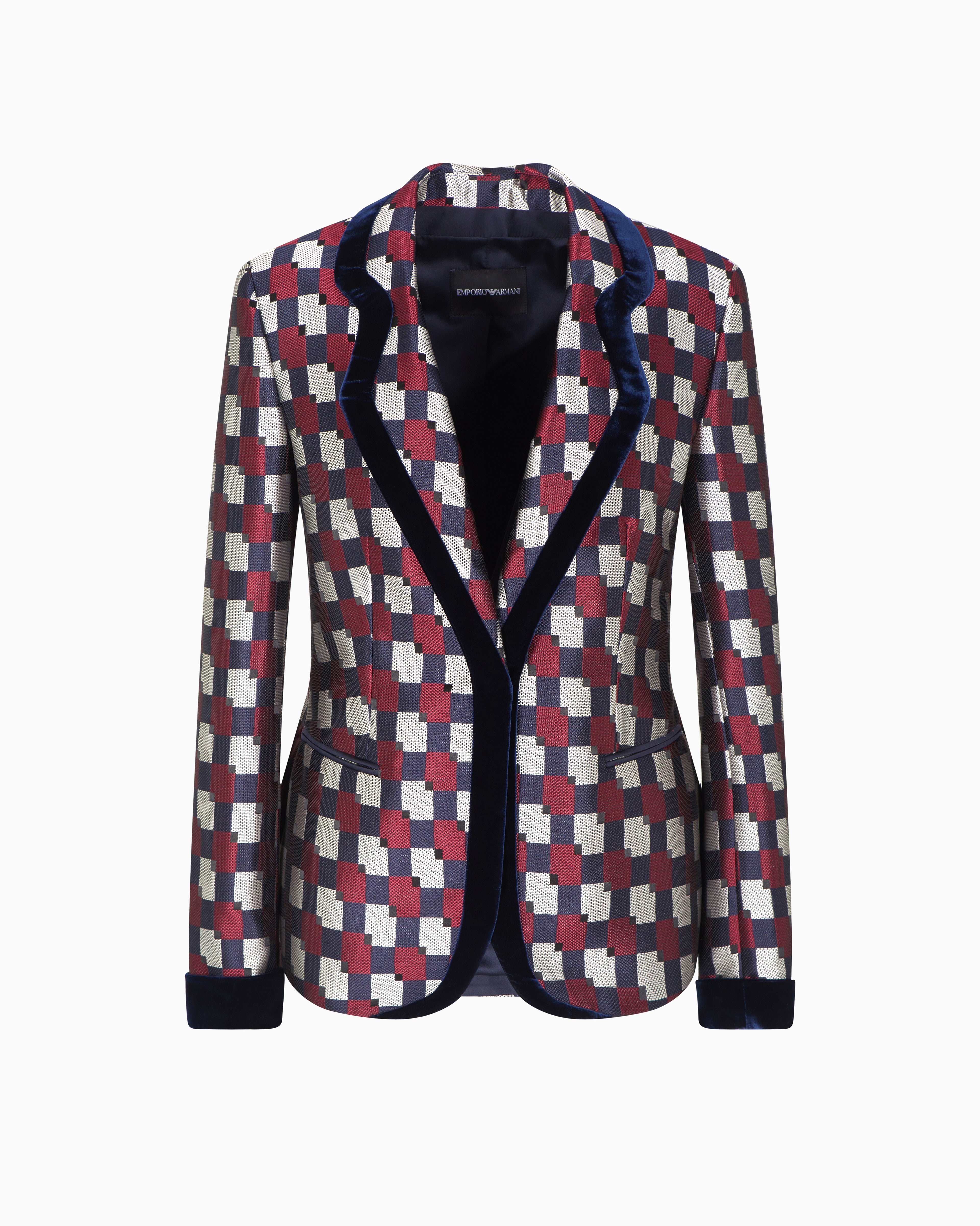 Emporio Armani Geometric jacquard blazer with velvet details
