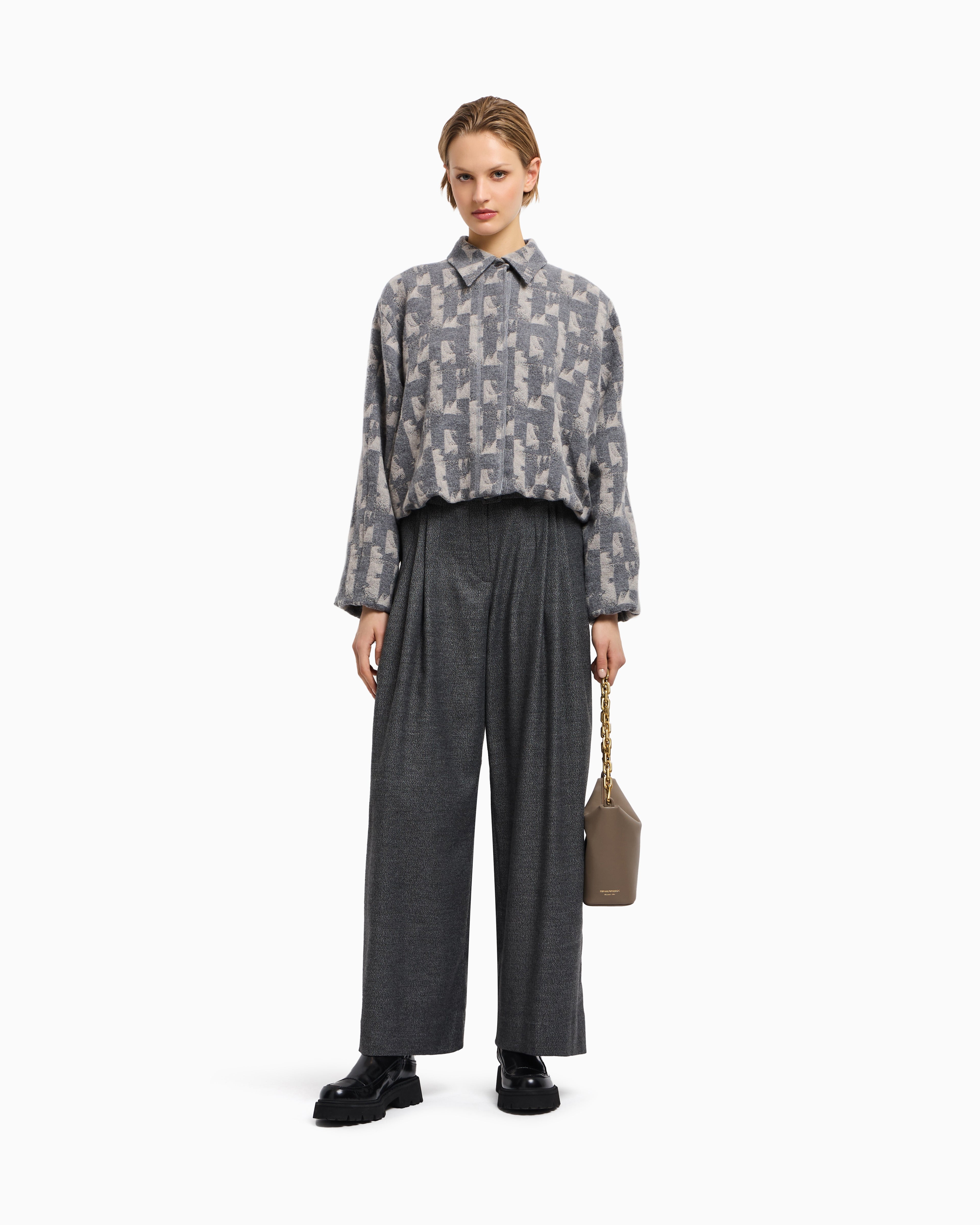 Emporio Armani Jacquard wool-blend blouson with an irregular geometric motif