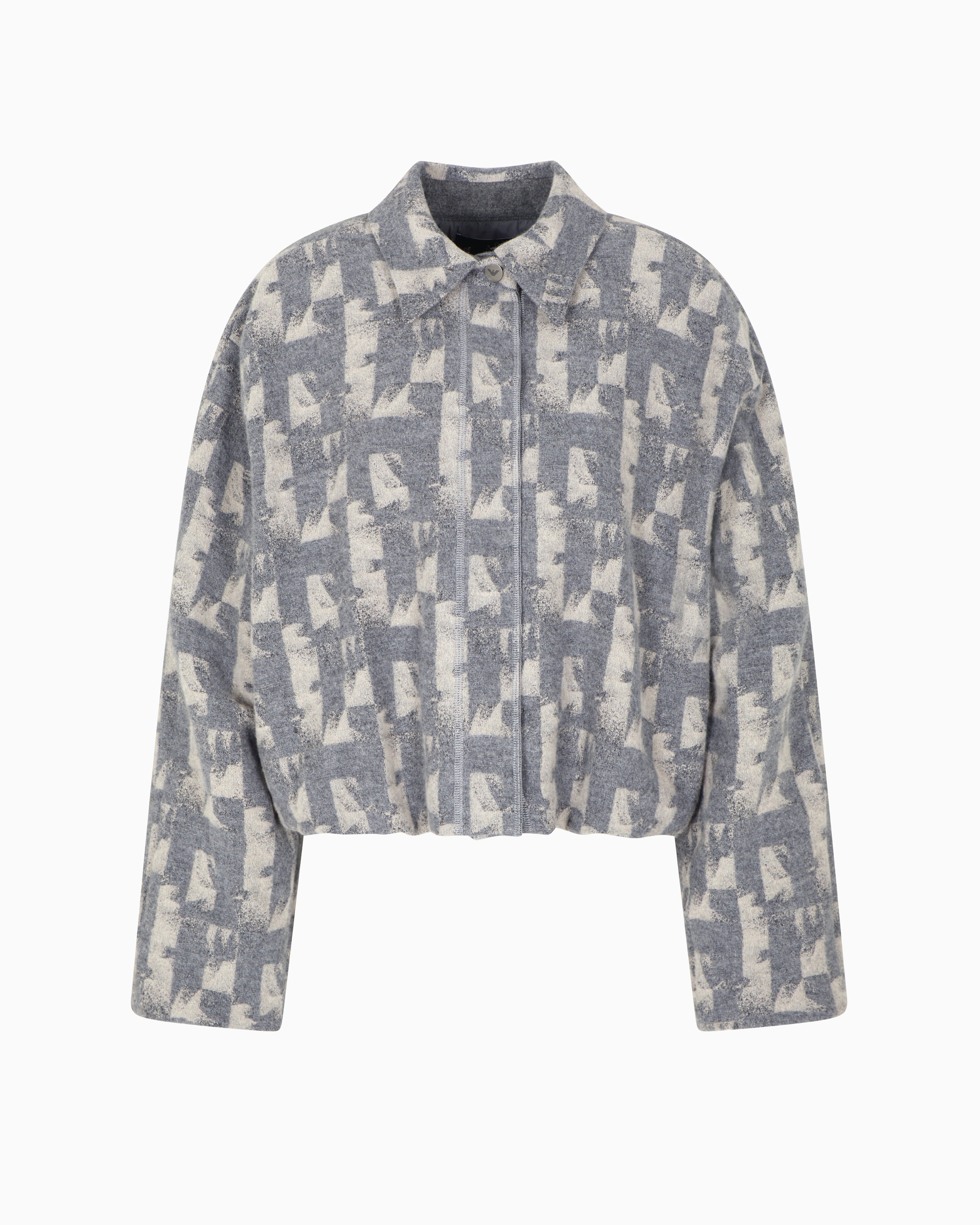 Emporio Armani Jacquard wool-blend blouson with an irregular geometric motif