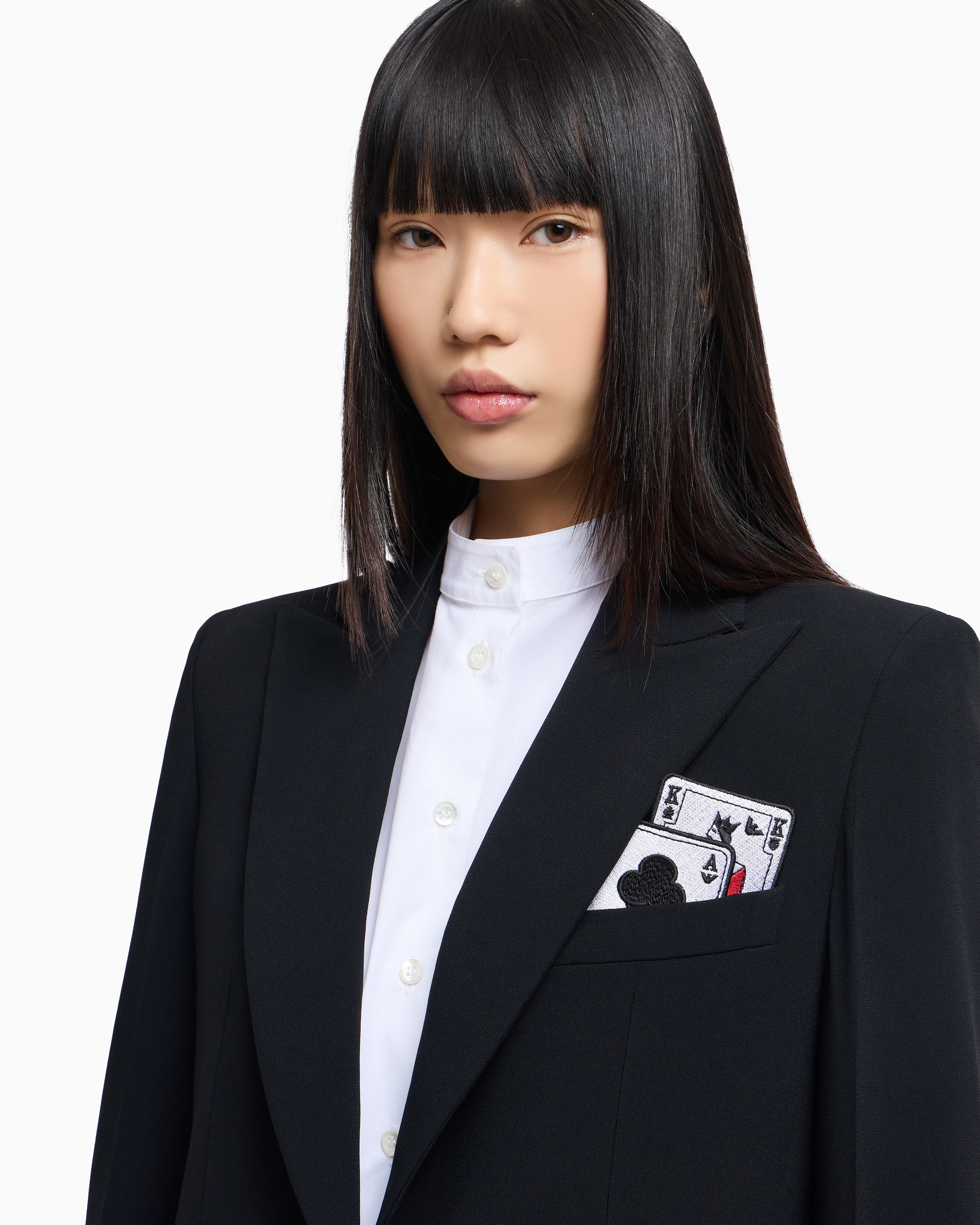 Emporio Armani Single-breasted blazer in envers satin with Jeu de Cartes detail