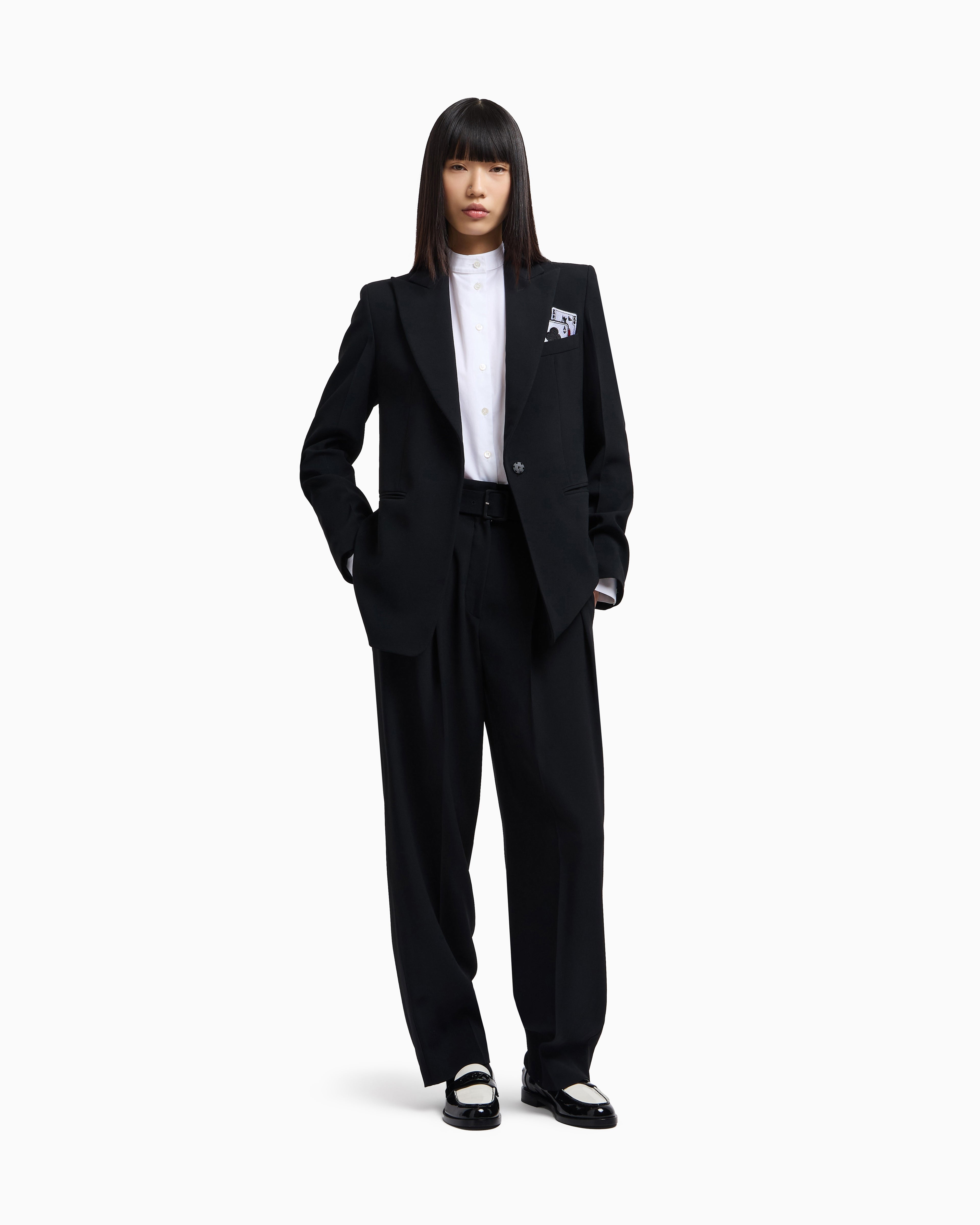 Emporio Armani Single-breasted blazer in envers satin with Jeu de Cartes detail