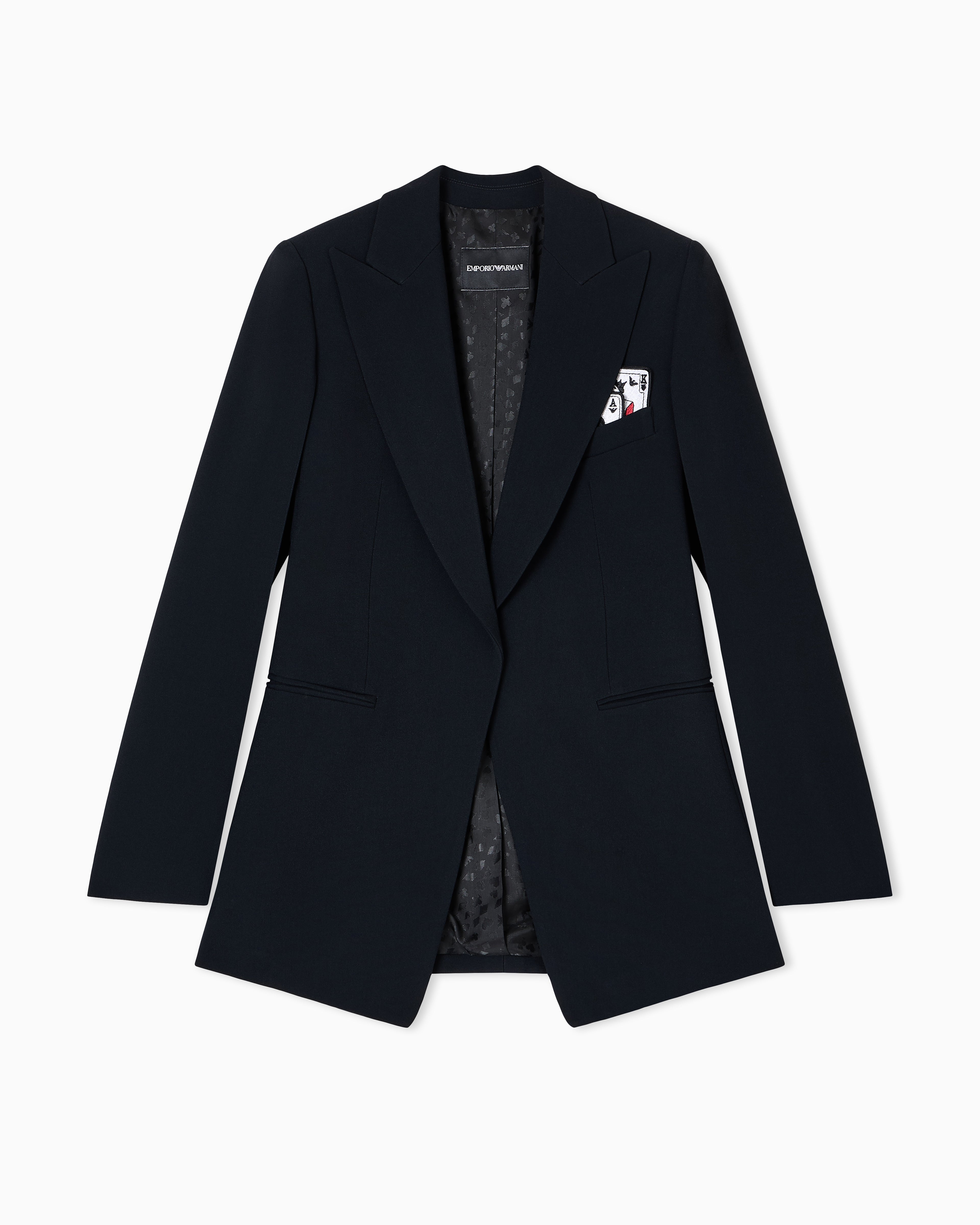 Emporio Armani Single-breasted blazer in envers satin with Jeu de Cartes detail