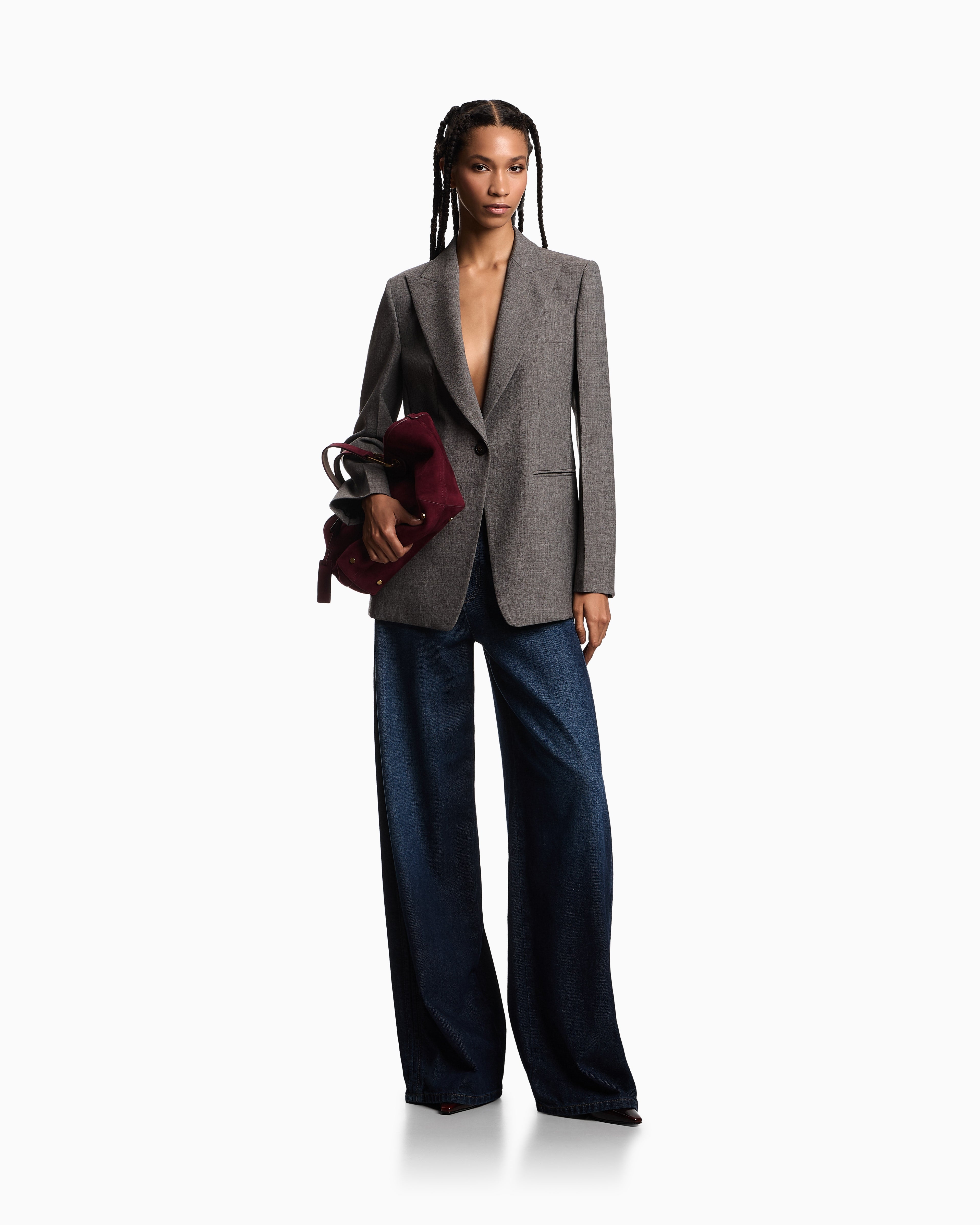 Emporio Armani Single-breasted blazer in mouliné wool crêpe
