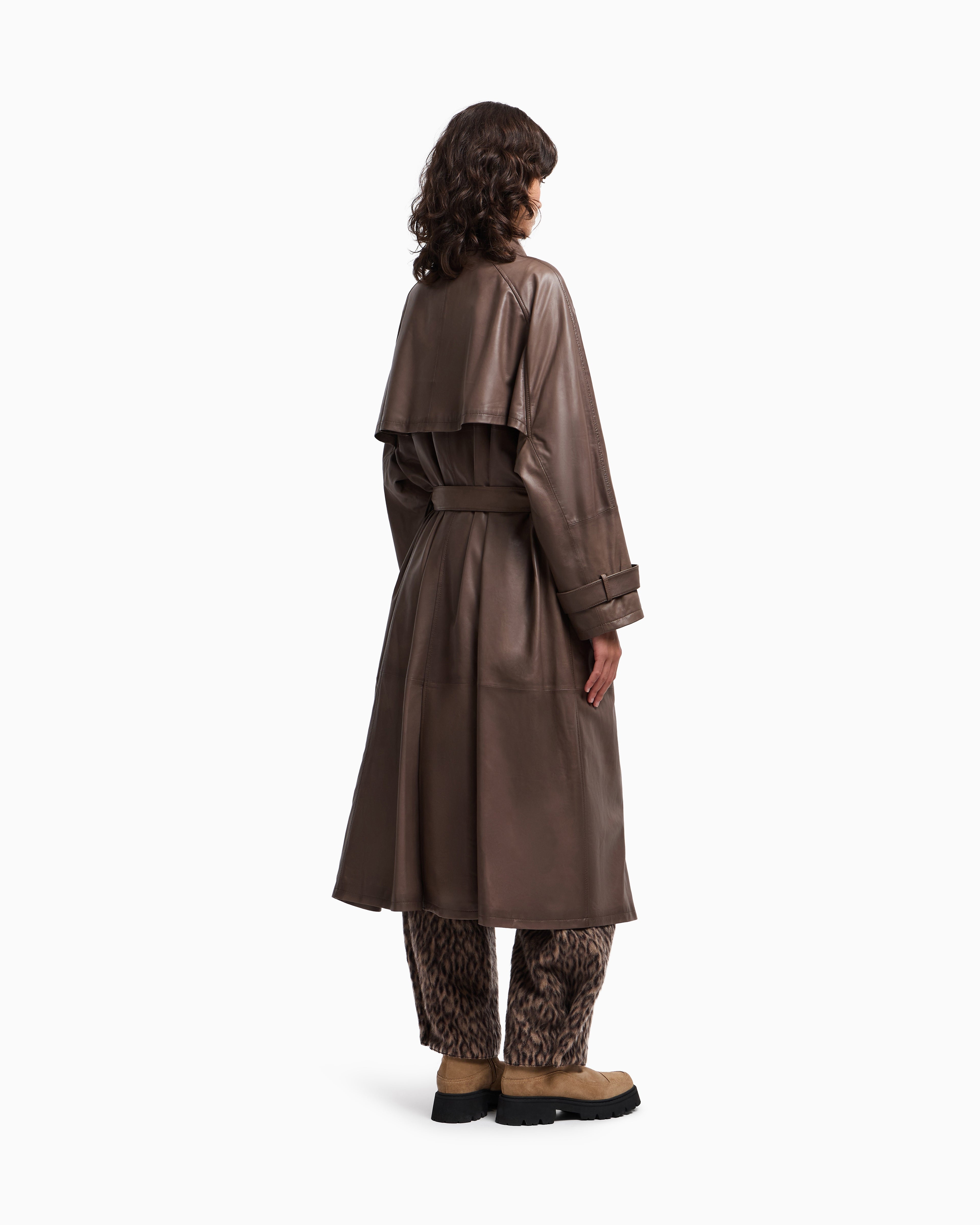 Emporio Armani Nappa-lambskin, double-breasted trench coat with belt