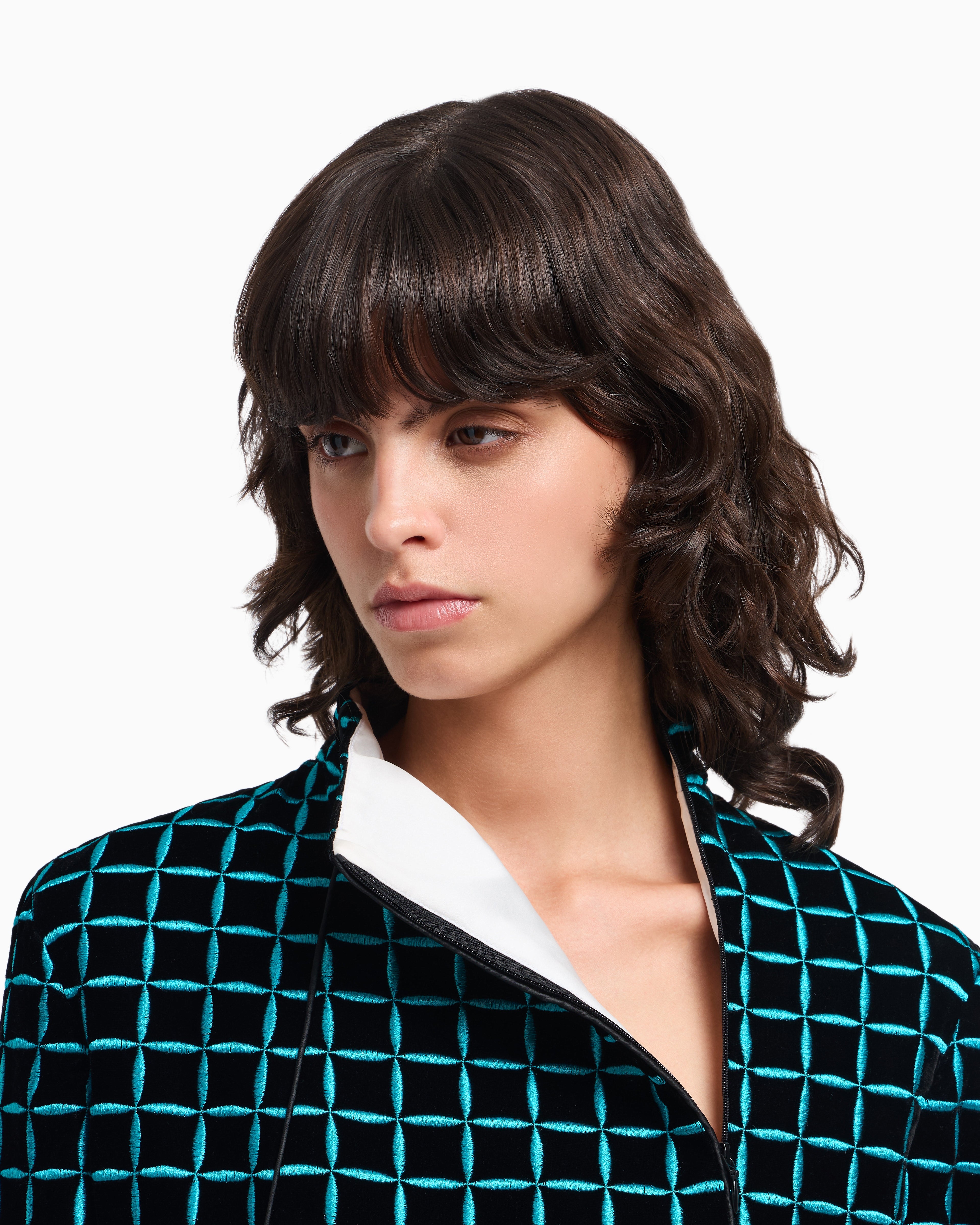 Emporio Armani Velvet jacket with embroidered check motif
