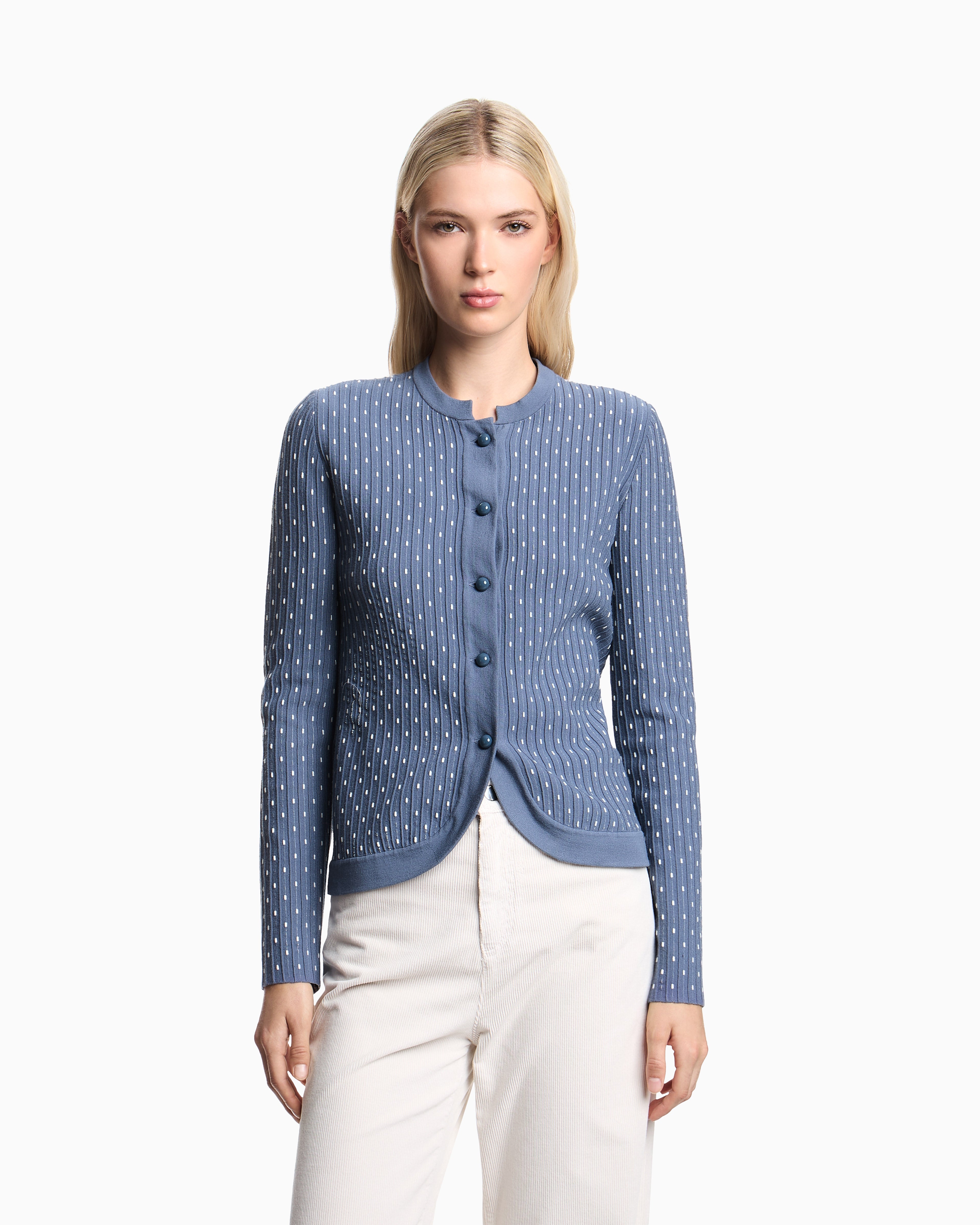 Emporio Armani Polka-dot viscose-jacquard plain-knit cardigan