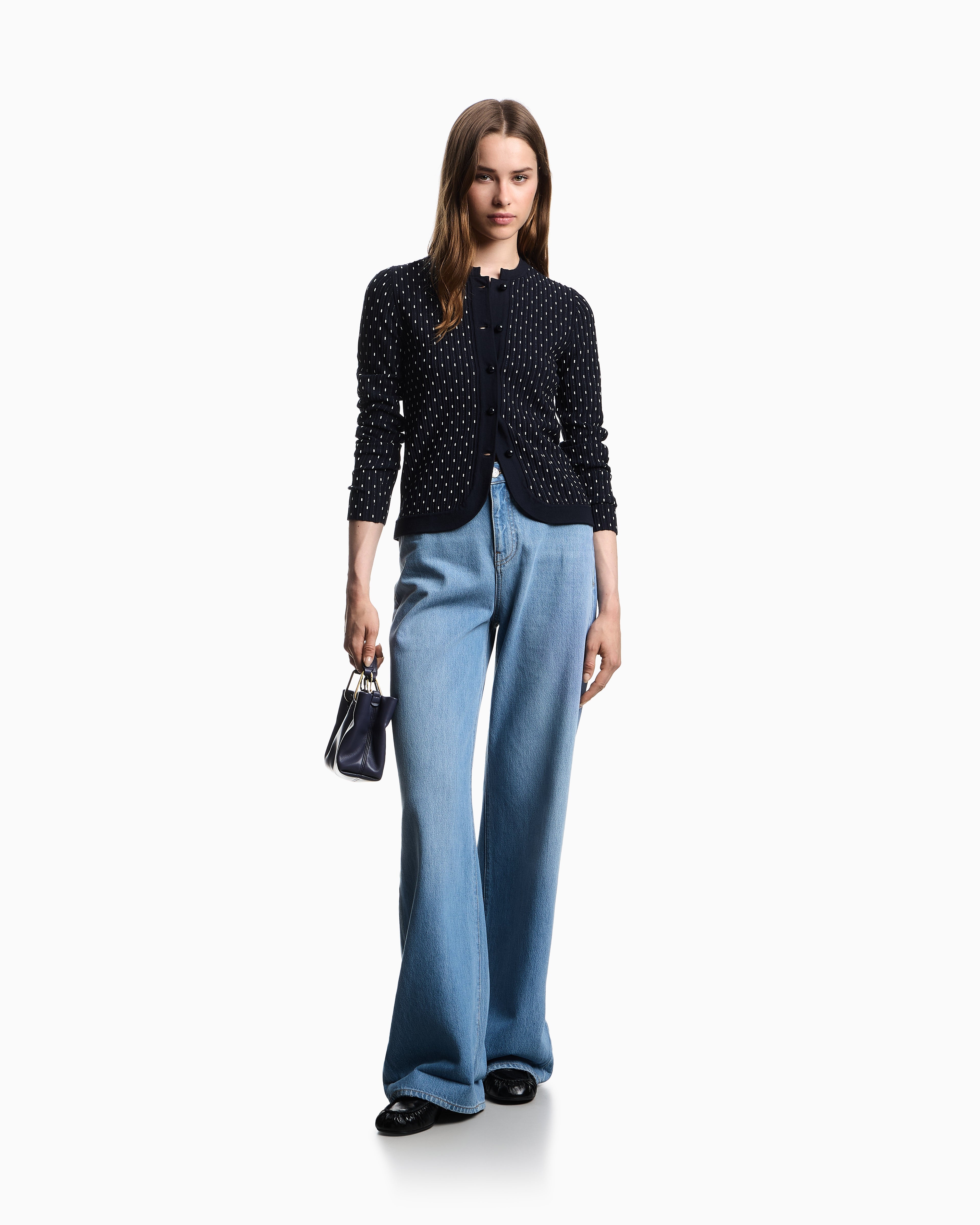 Emporio Armani Polka-dot viscose-jacquard plain-knit cardigan