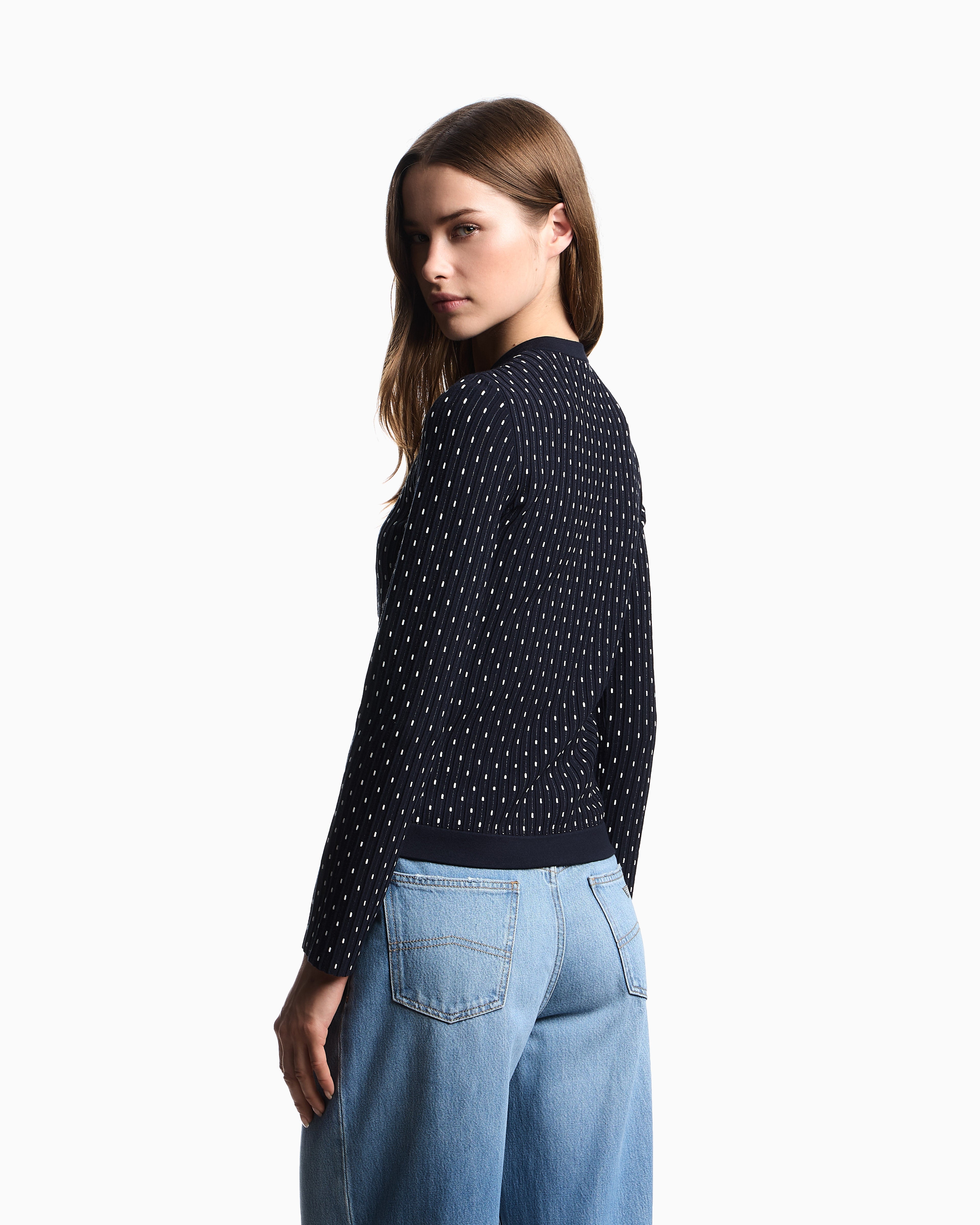 Emporio Armani Polka-dot viscose-jacquard plain-knit cardigan