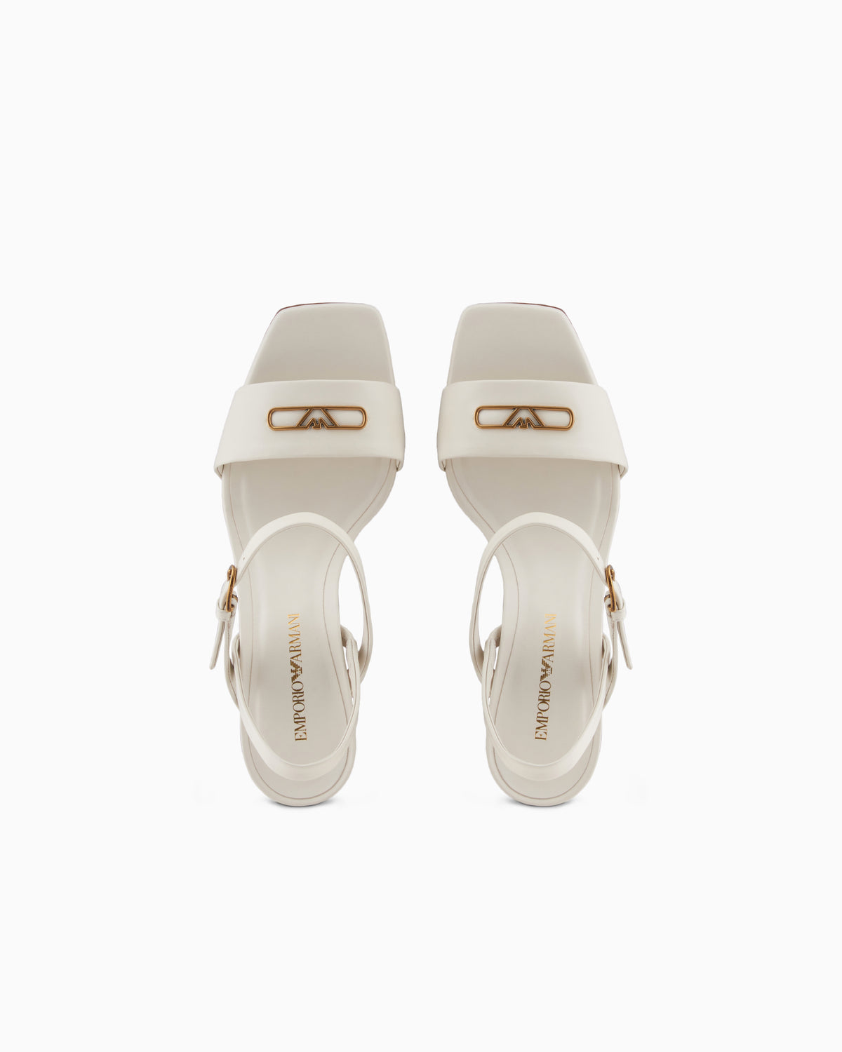 Emporio Armani Nappa-Leather Heeled Sandals With Eagle Plate White