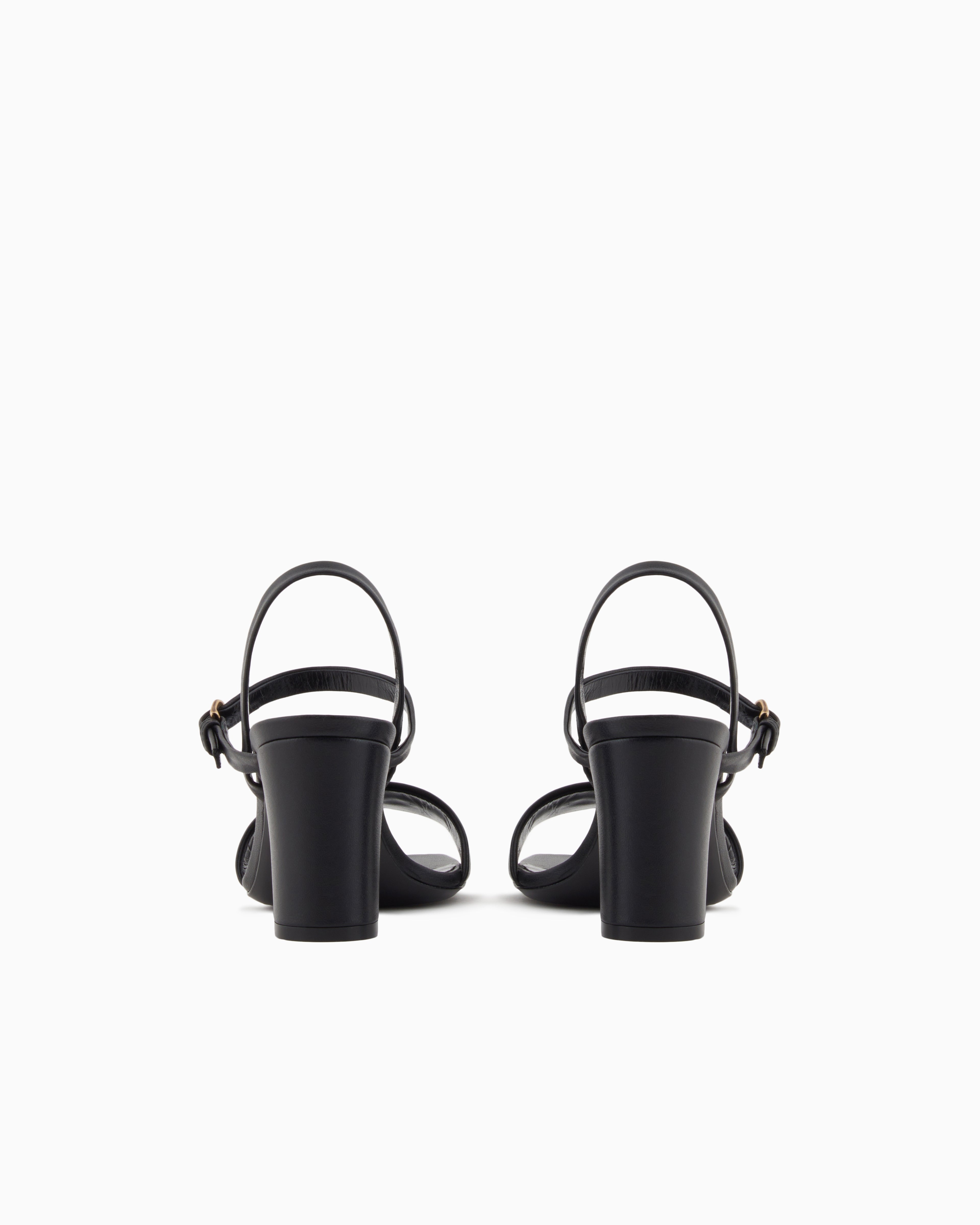 Emporio Armani Nappa-Leather Heeled Sandals With Eagle Plate Black