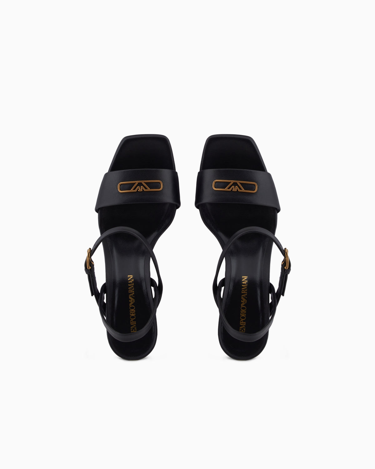 Emporio Armani Nappa-Leather Heeled Sandals With Eagle Plate Black