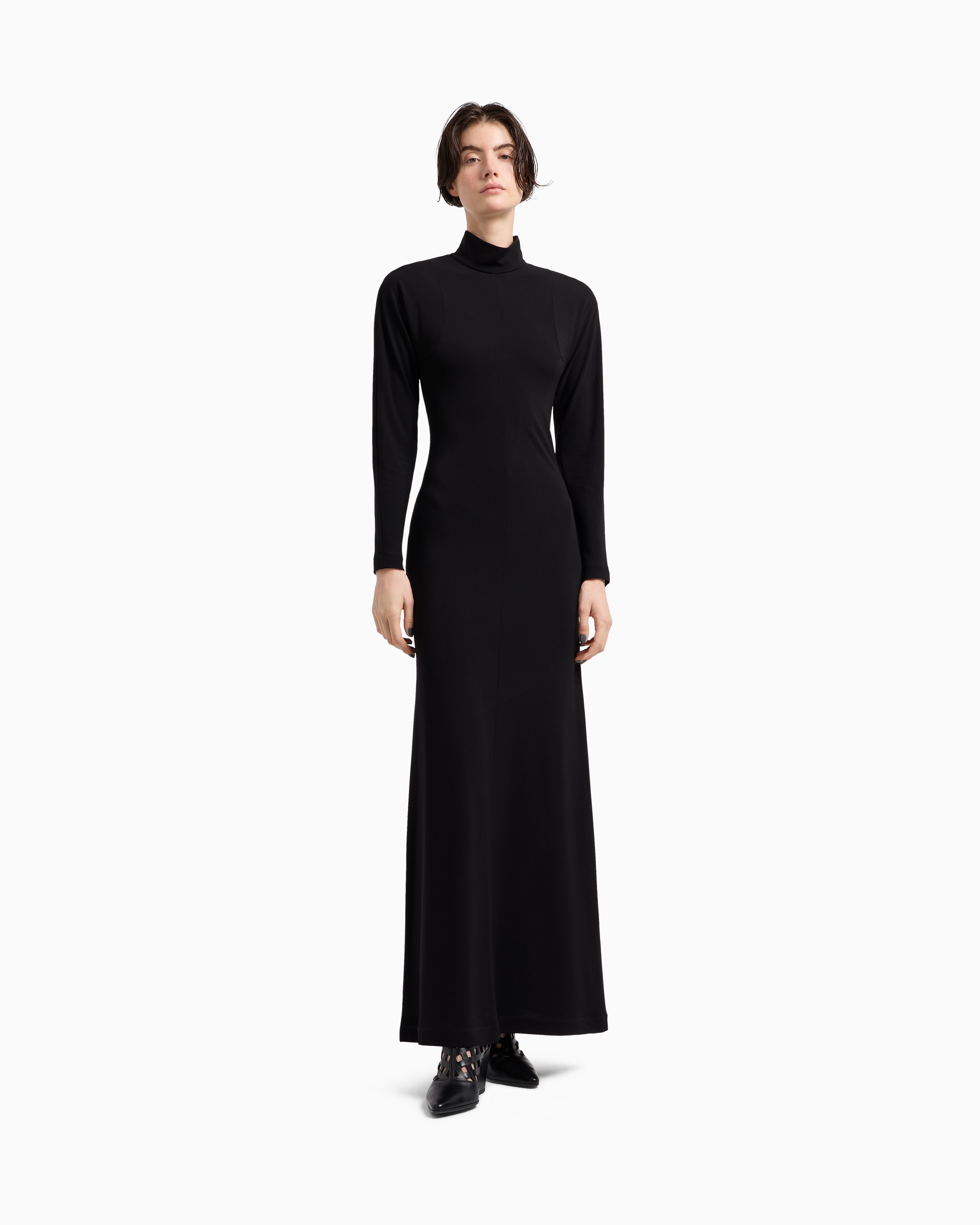 Emporio Armani ASV Polygon capsule collection viscose crêpe interlock long dress