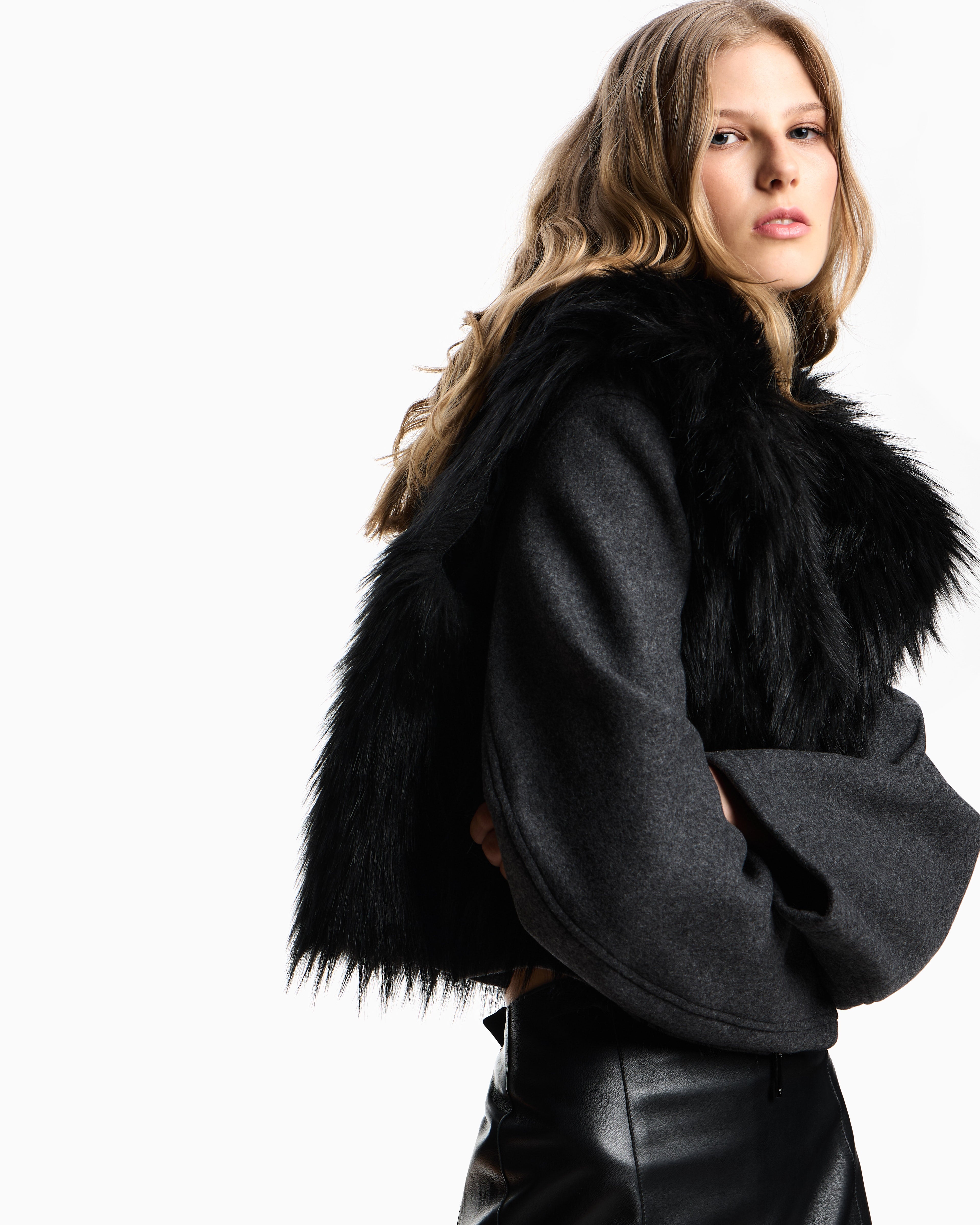 Emporio Armani Polygon capsule collection two-in-one wool cloth jacket with faux fur gilet