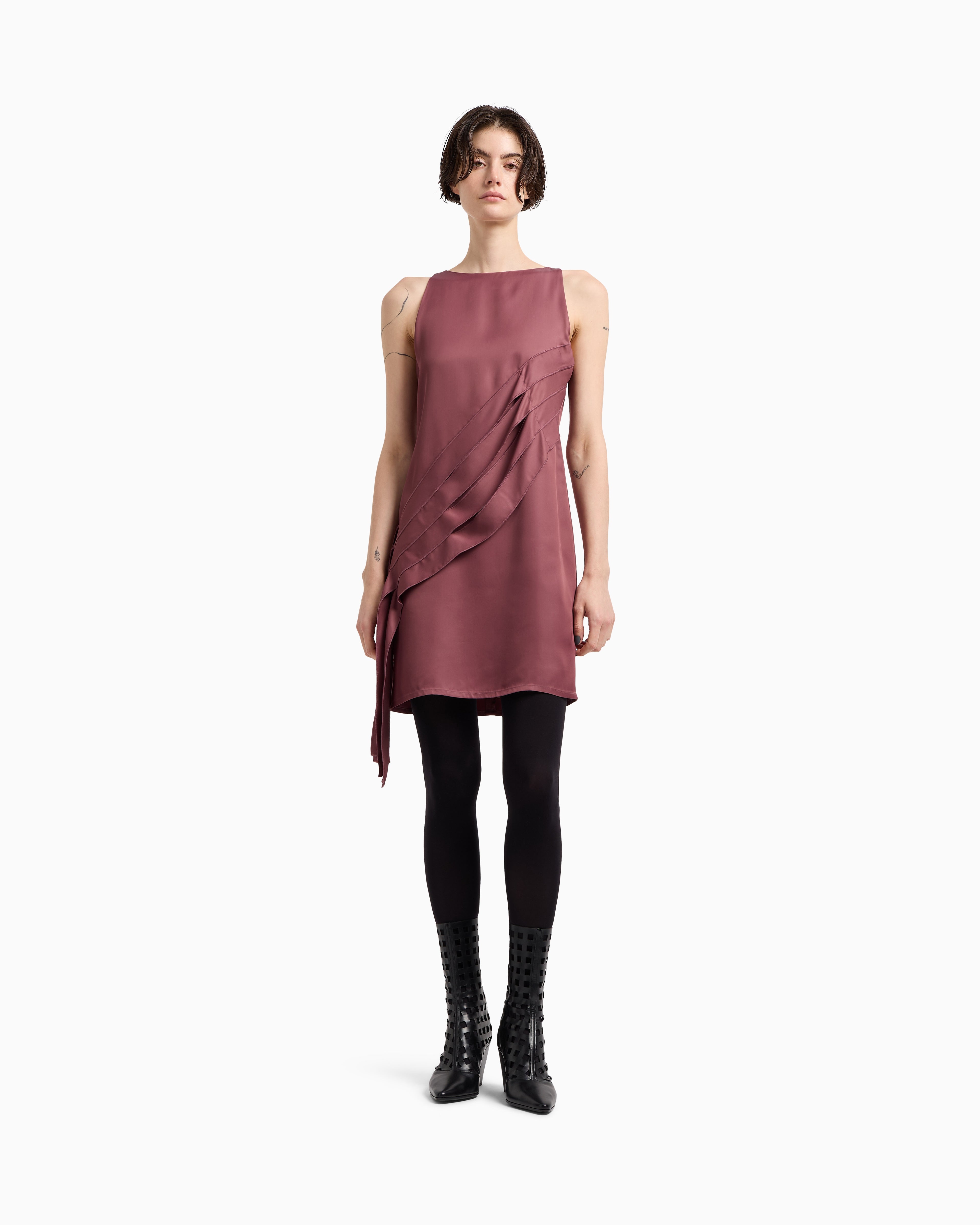 Emporio Armani Polygon capsule collection dress with satin-fringed details