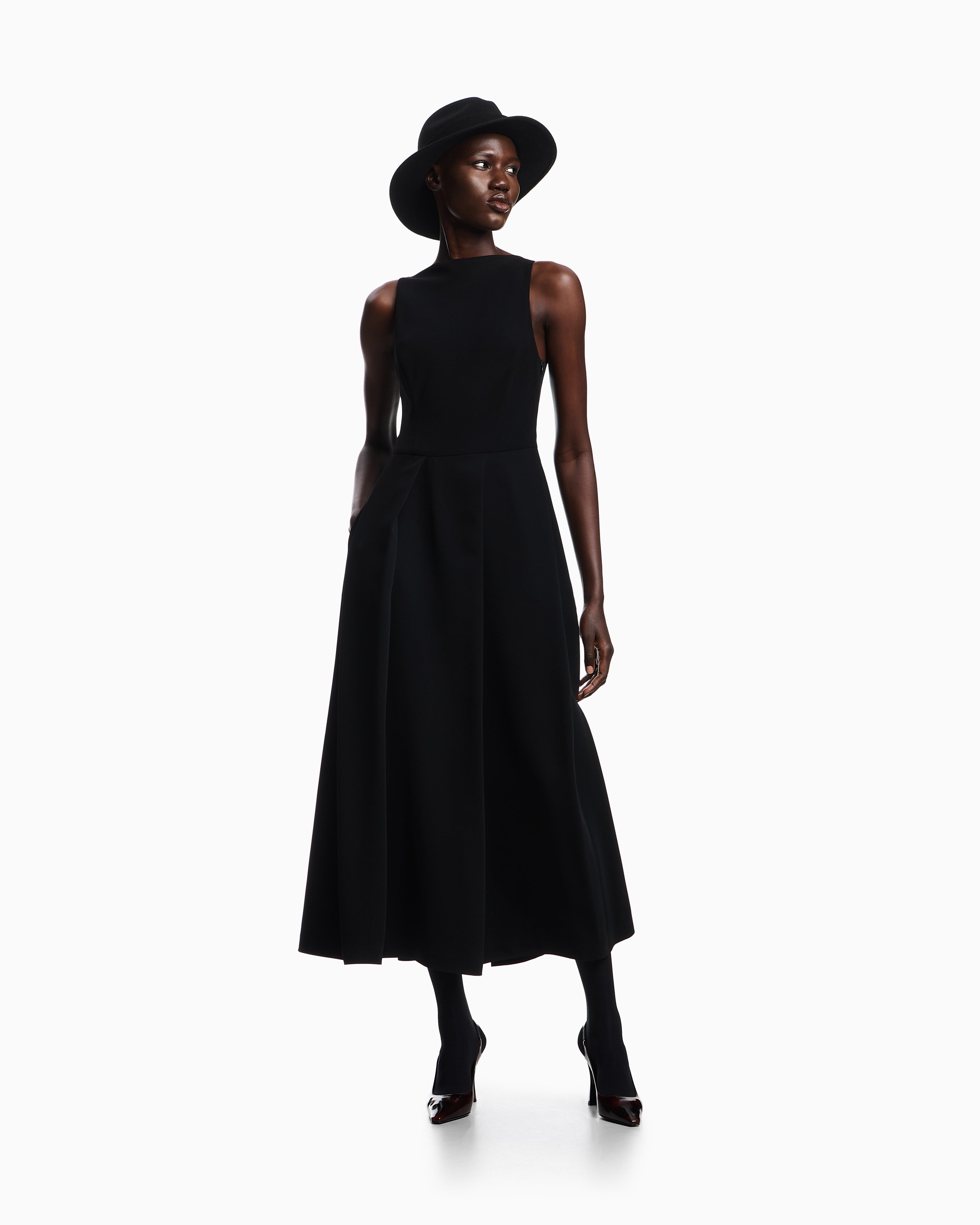 Emporio Armani Technical cady sleeveless dress with pleats