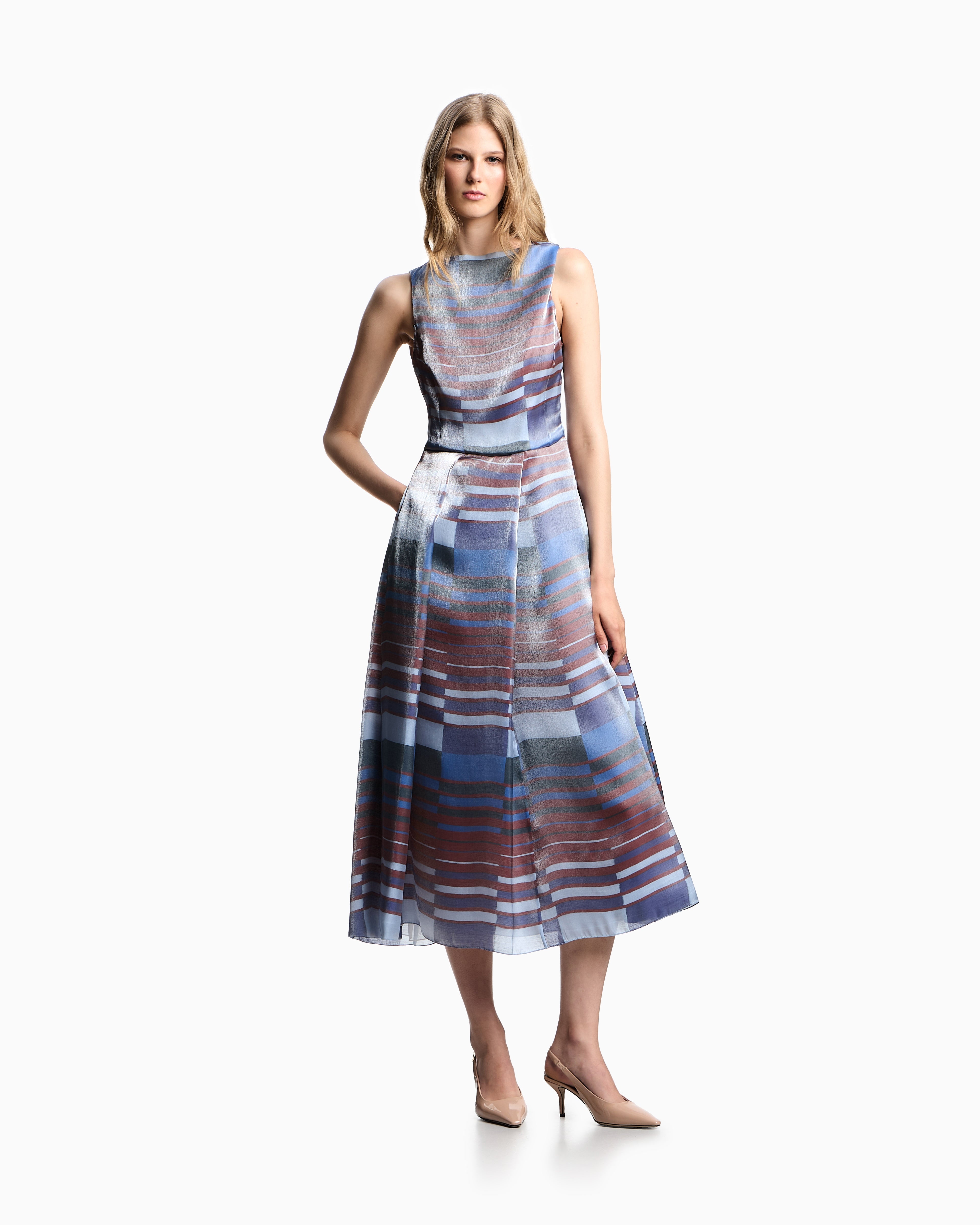 Emporio Armani Technical cady sleeveless dress with pleats