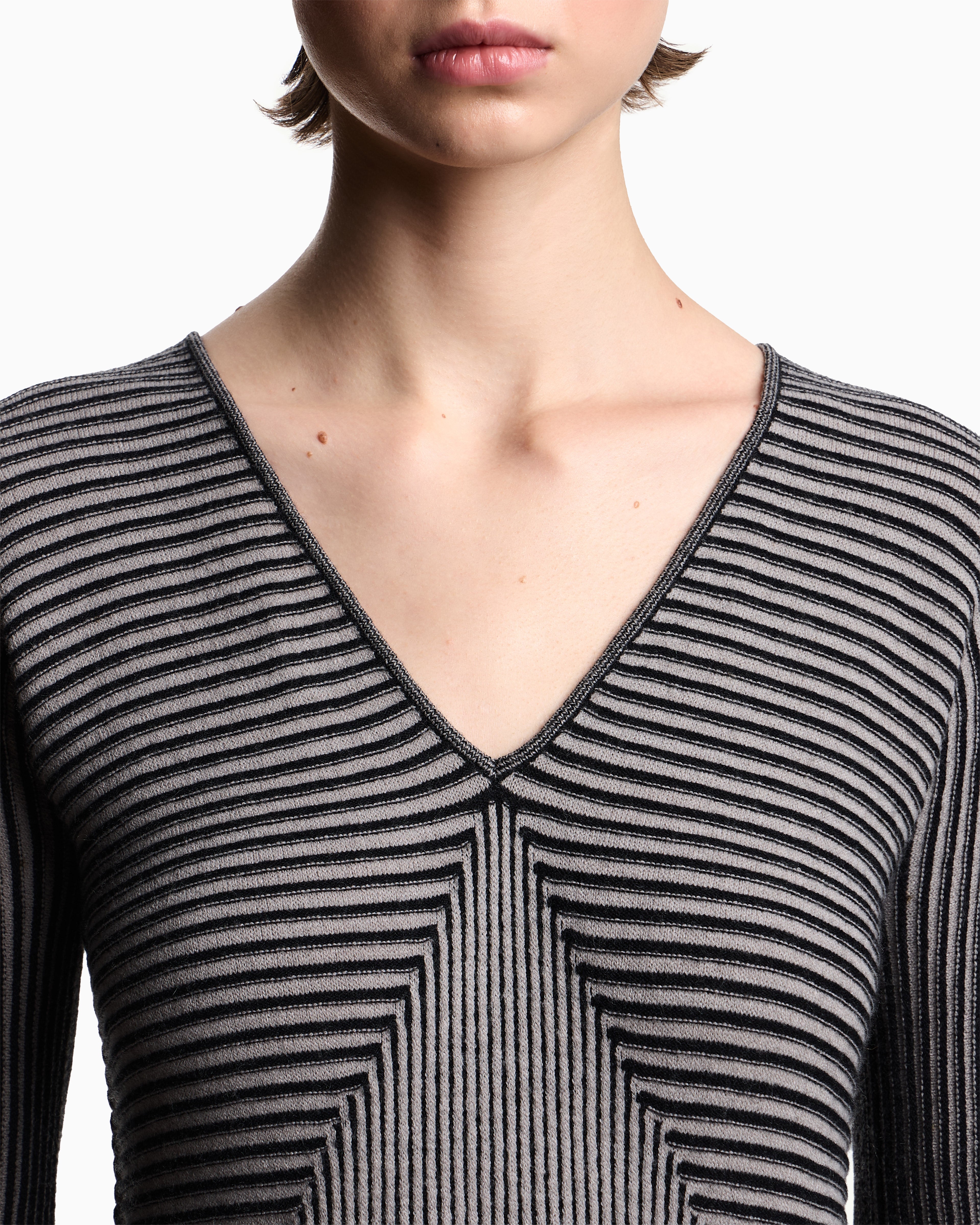 Emporio Armani V-neck jumper with striped links-stitched details
