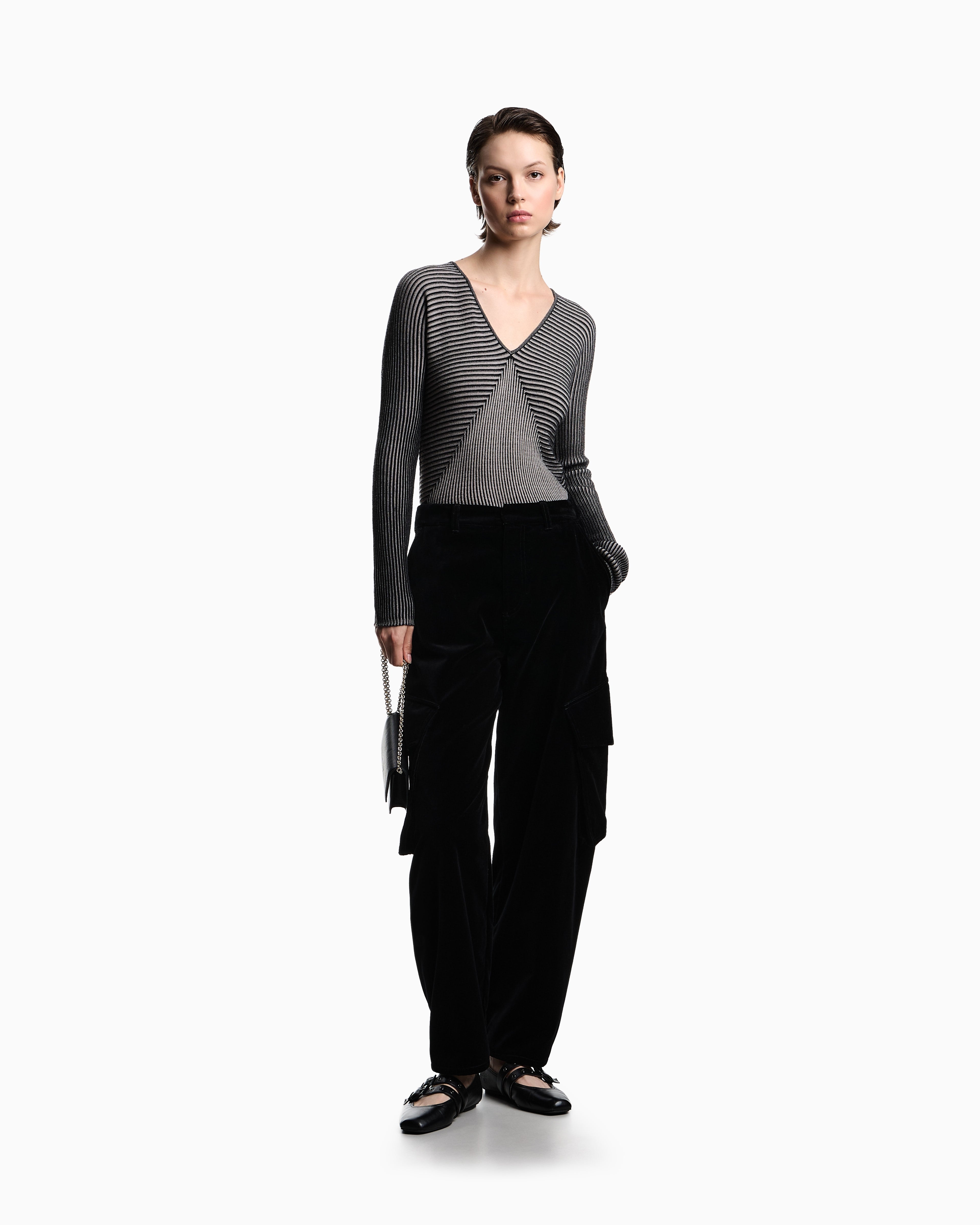 Emporio Armani V-neck jumper with striped links-stitched details