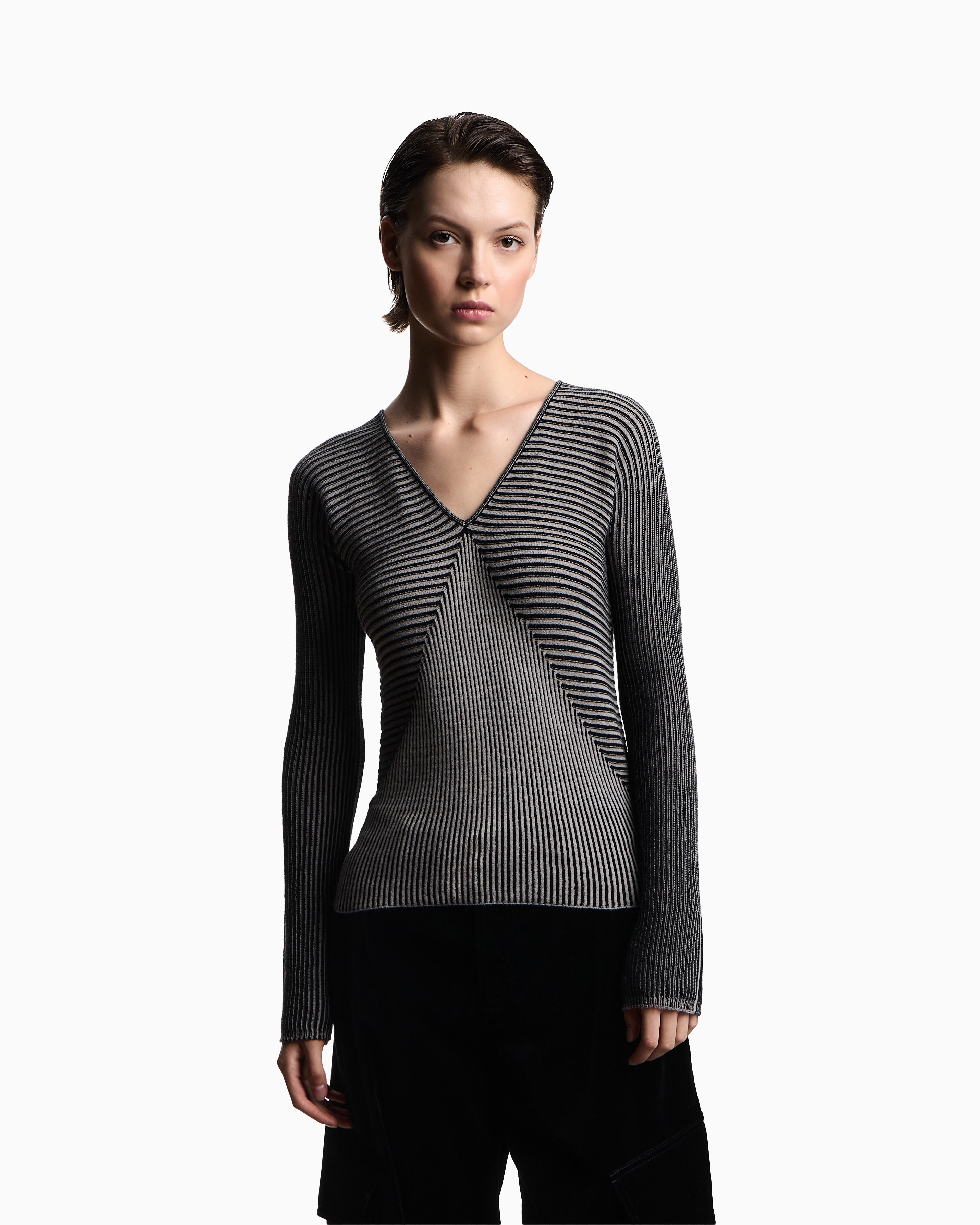 Emporio Armani V-neck jumper with striped links-stitched details