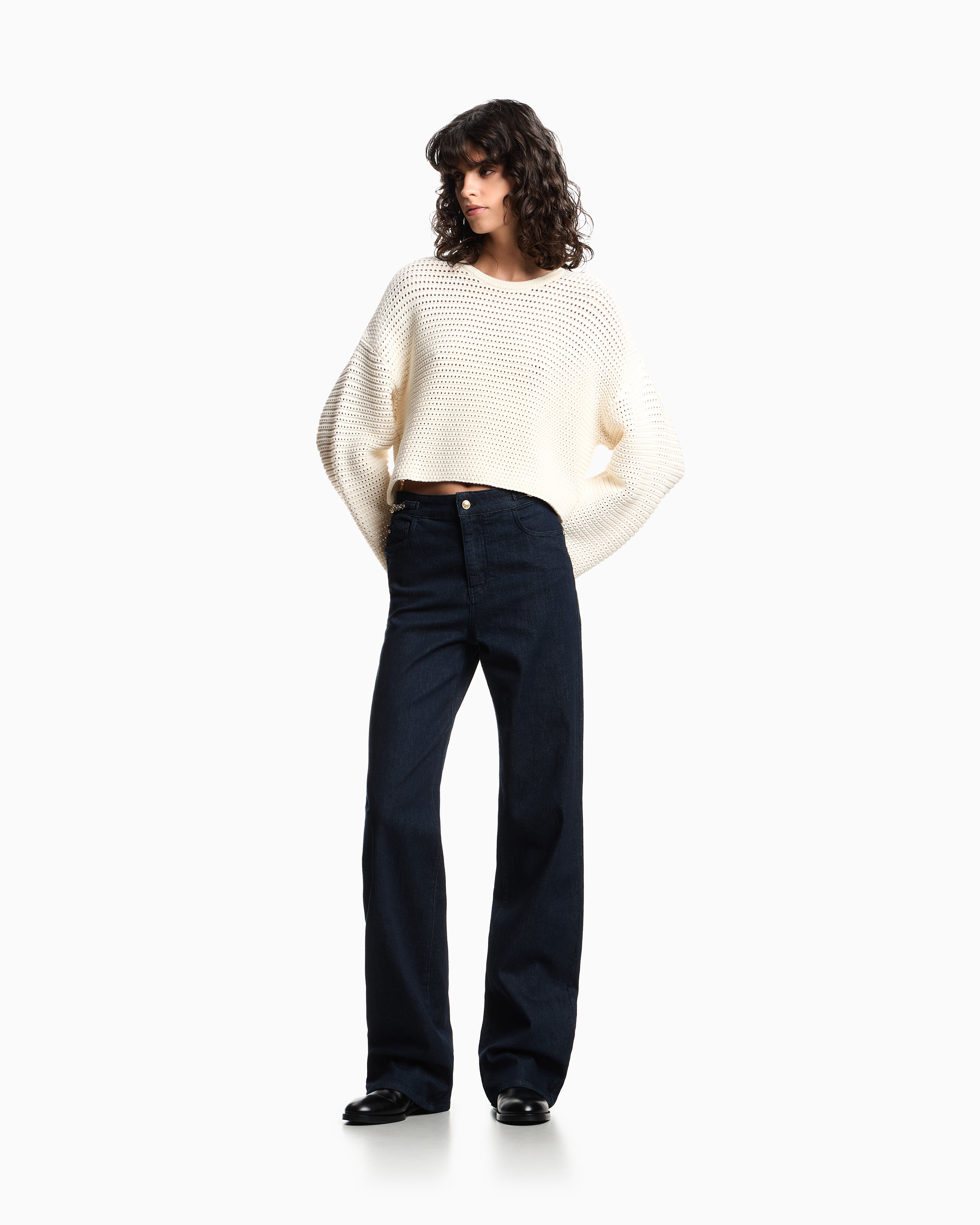 Emporio Armani Resort capsule collection perforated link-stitch cropped jumper